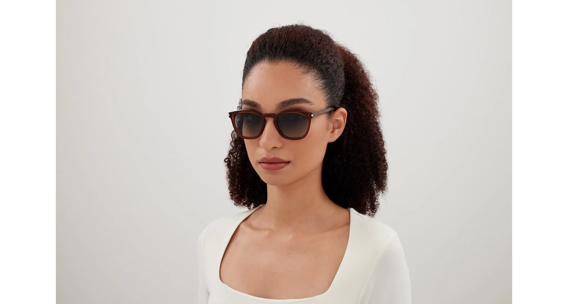 SAINT LAURENT SL 28 051 Occhiali da sole Acetato Marrone Grigio Squadrata - immagine 4