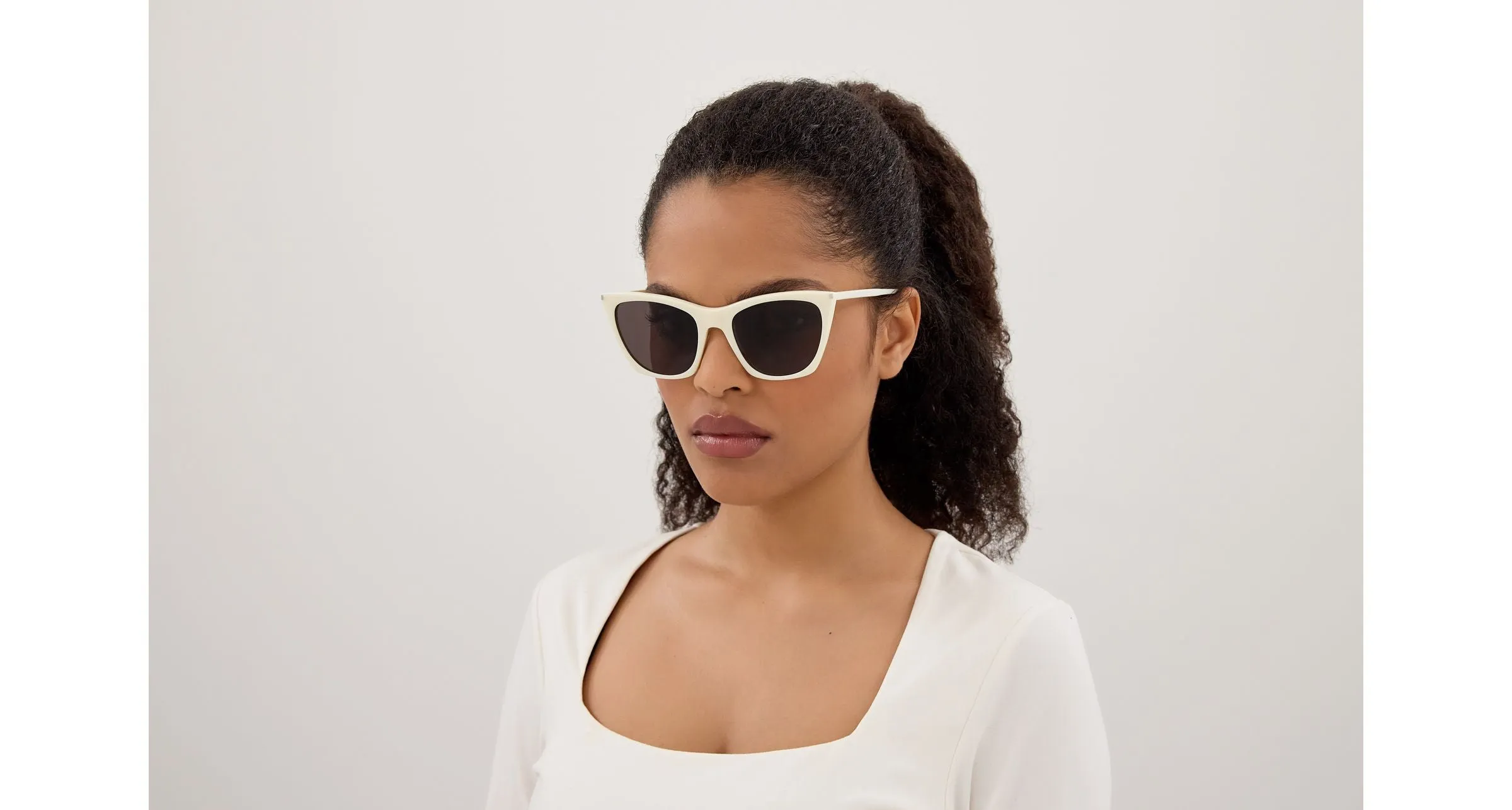 SAINT LAURENT SL 214 KATE THIN 005 Occhiali da sole Acetato Avorio Nero Cat Eye - immagine 4