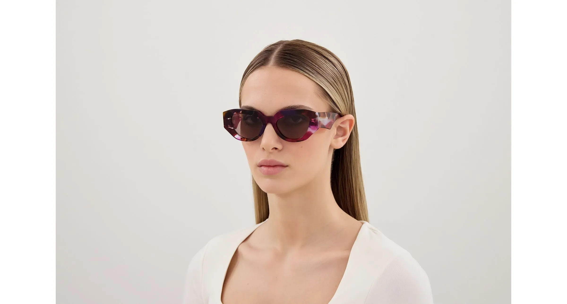 Gucci GG2007S 001 Occhiali da sole Acetato Havana Viola Cat Eye - immagine 4