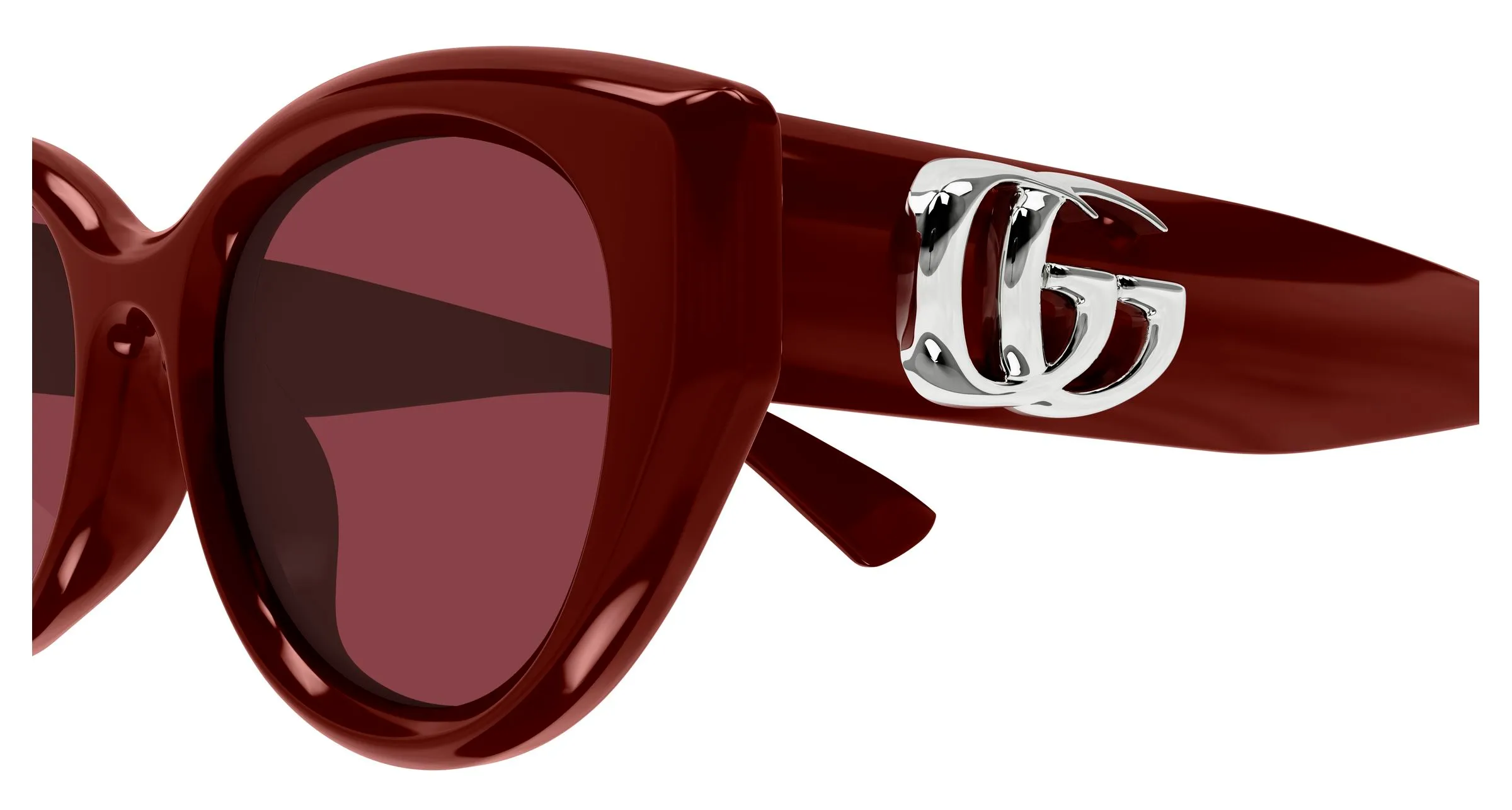 Gucci GG1976SK 004 Occhiali da sole Iniettato Bordeaux Rosso Rotonda - immagine 3