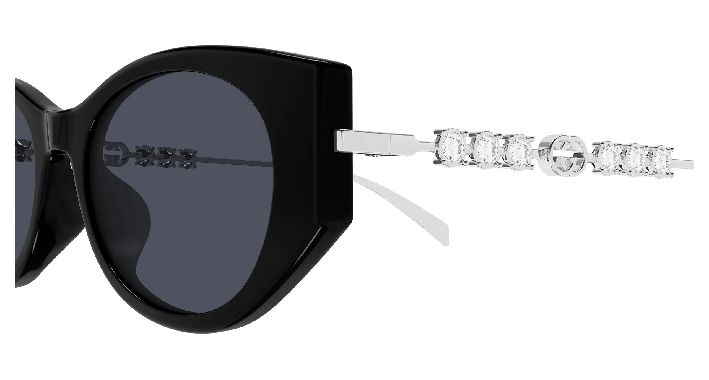 Gucci GG1970SA 002 Occhiali da sole Acetato Nero Grigio Cat Eye - immagine 3