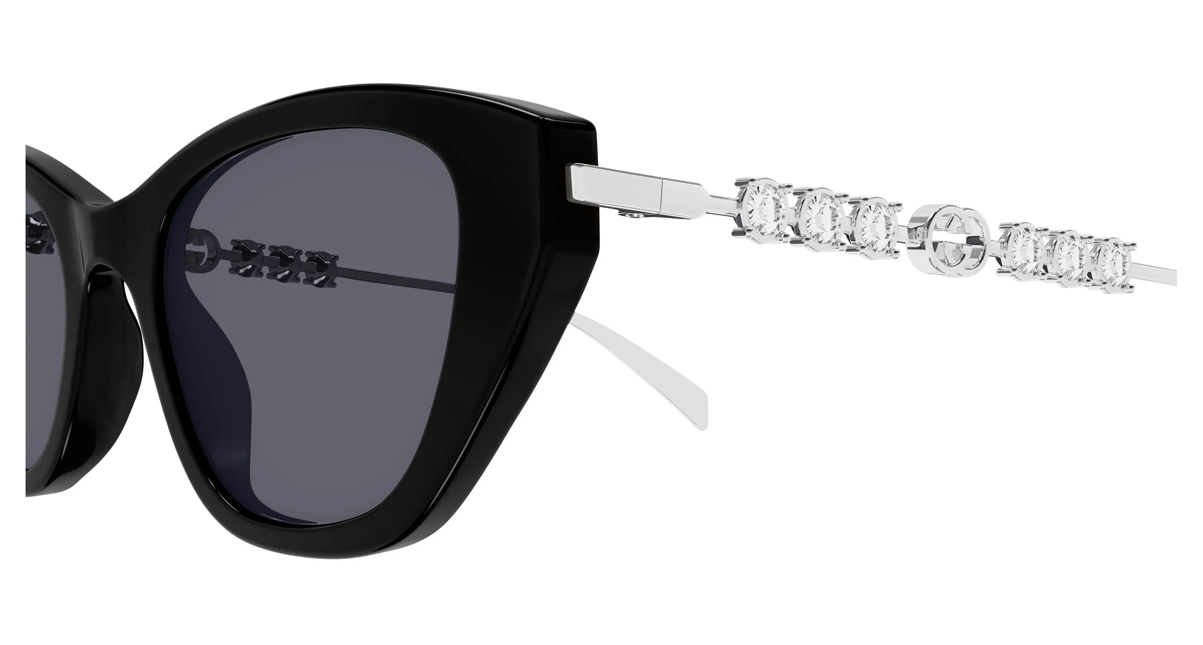 Gucci GG1968S 002 Occhiali da sole Acetato Nero Grigio Cat Eye - immagine 3