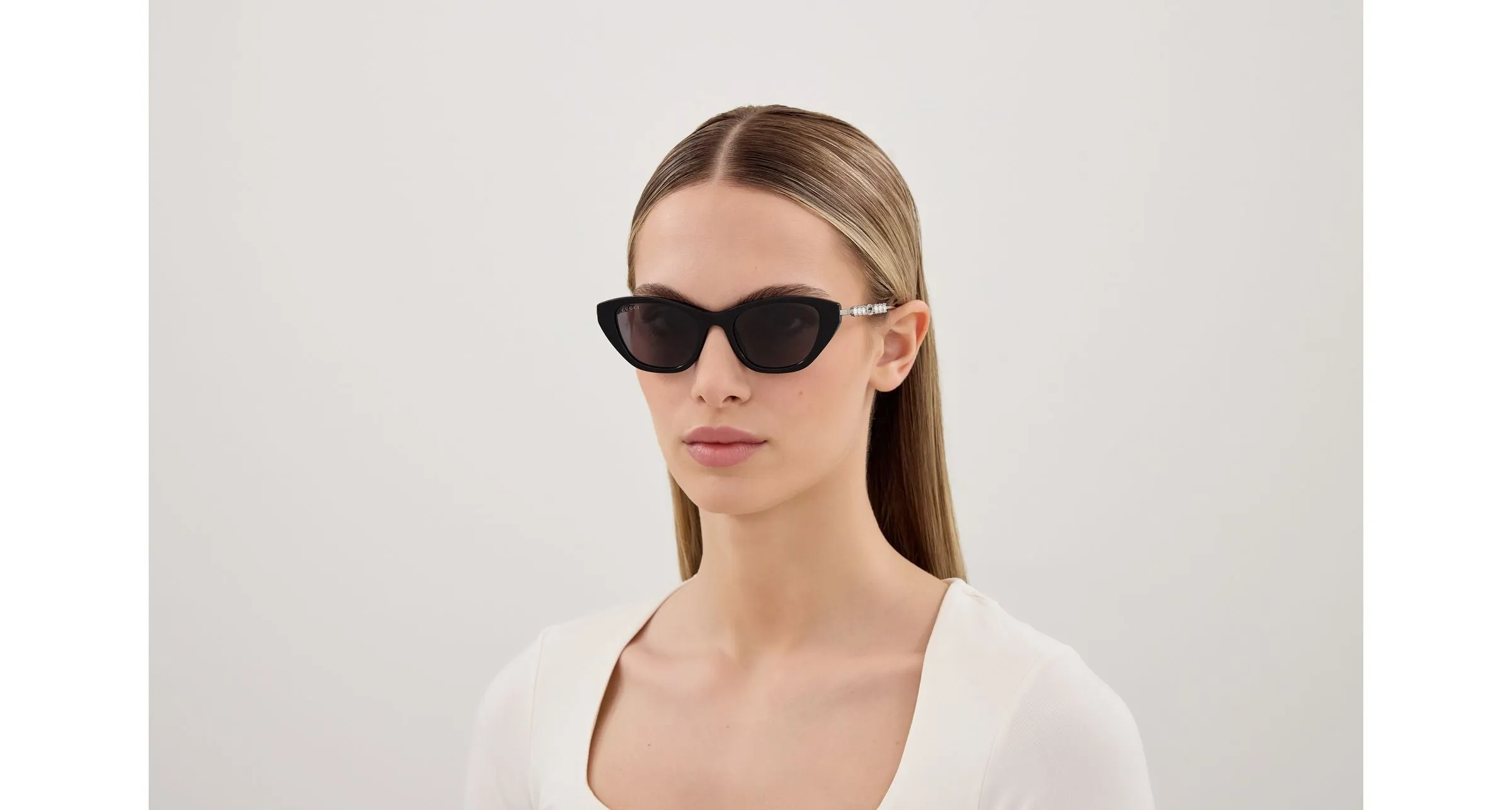Gucci GG1968S 002 Occhiali da sole Acetato Nero Grigio Cat Eye - immagine 4