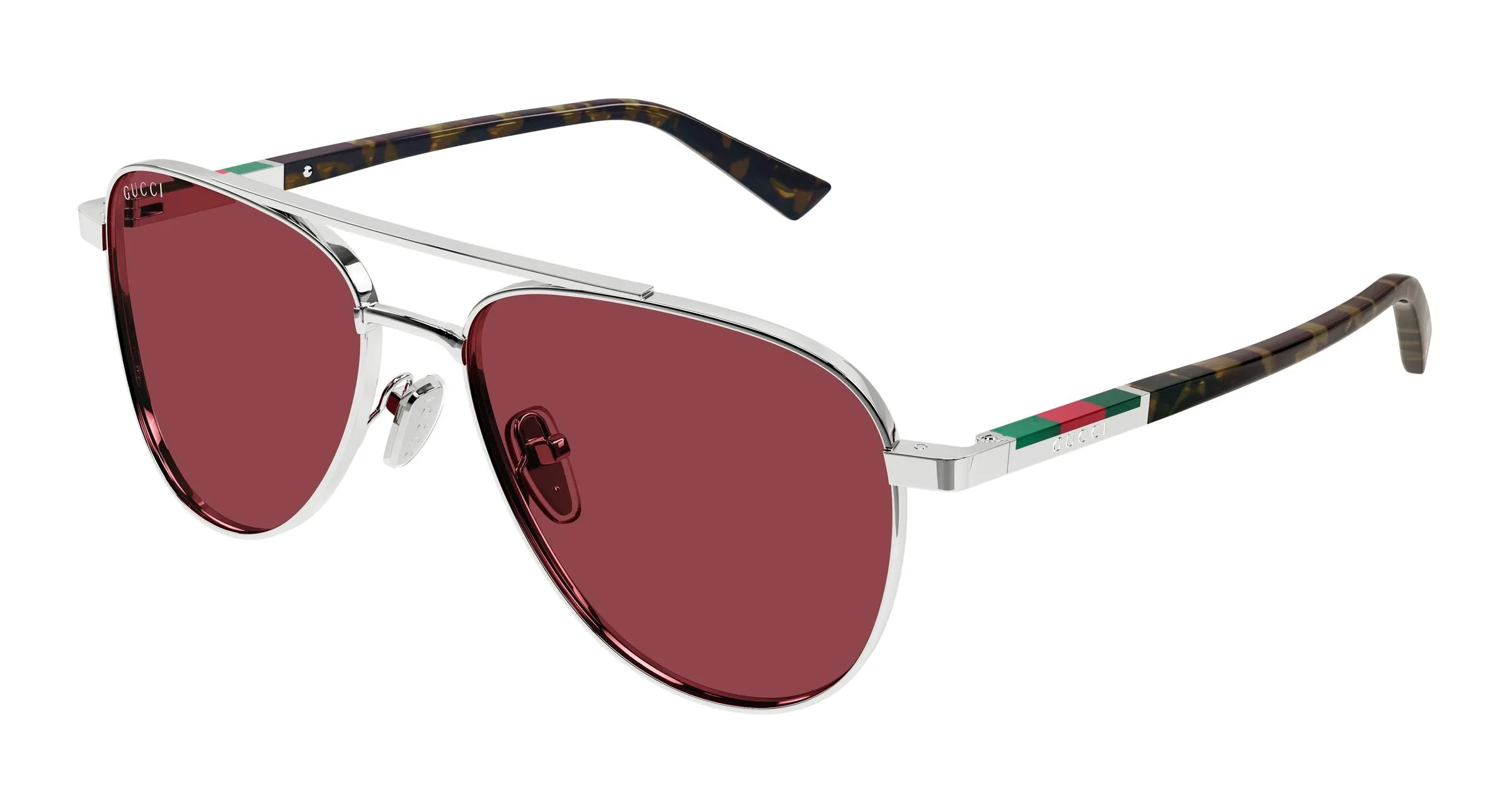 Gucci GG1962S 003 Occhiali da sole Metallo Argento Rosso Pilot - immagine 1