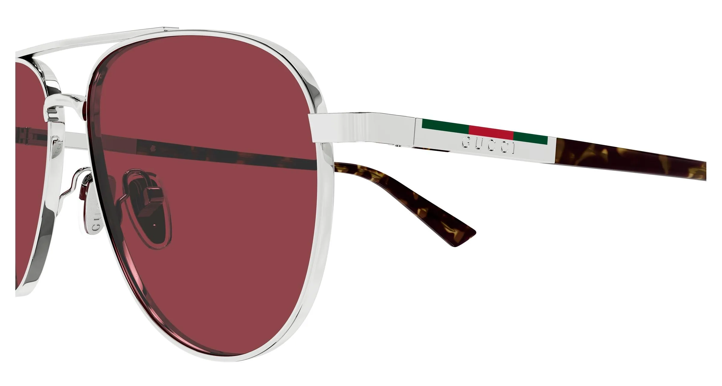 Gucci GG1962S 003 Occhiali da sole Metallo Argento Rosso Pilot - immagine 3