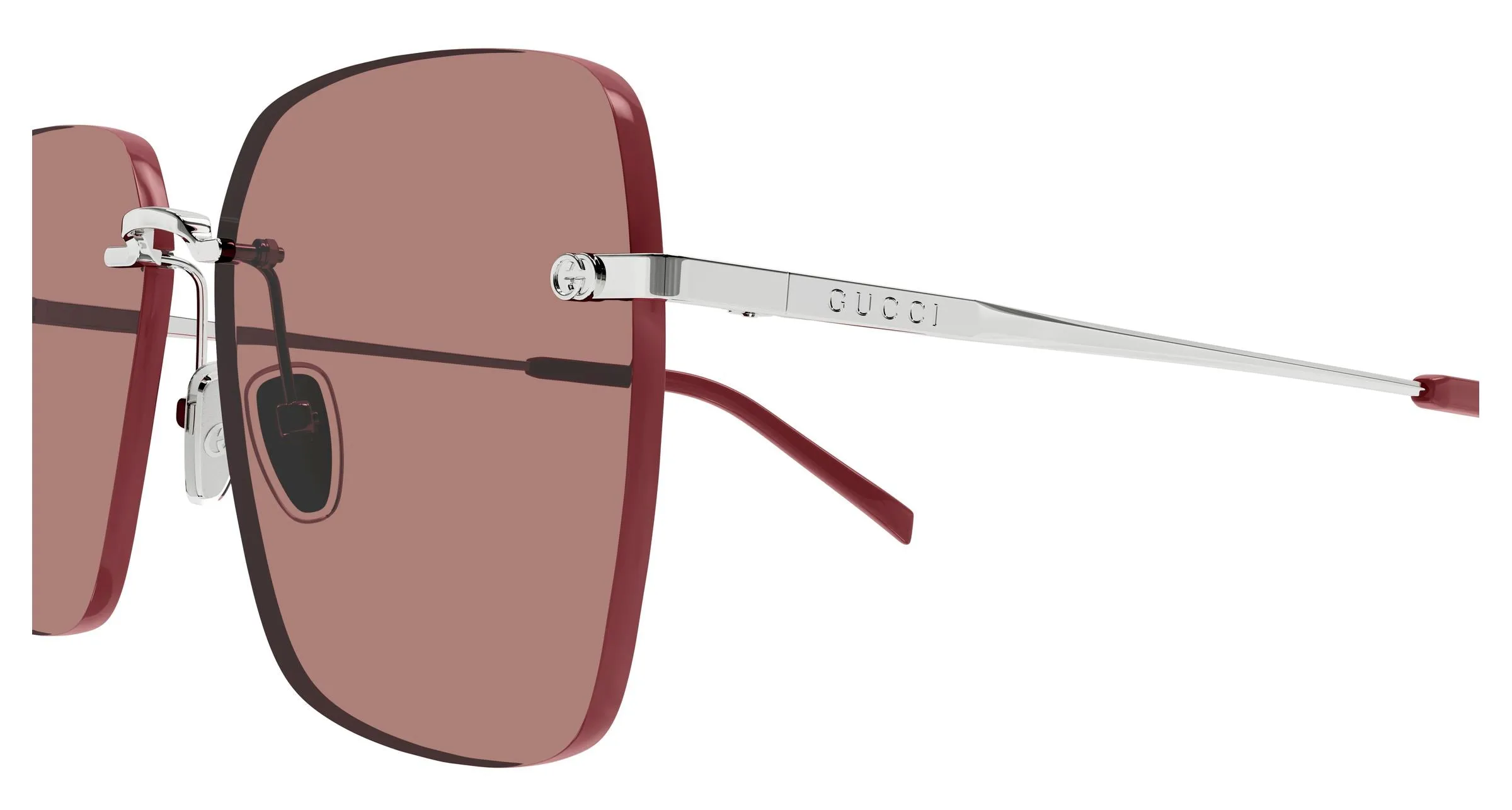 Gucci GG1955SA 003 Occhiali da sole Metallo Argento Rosso Squadrata - immagine 3