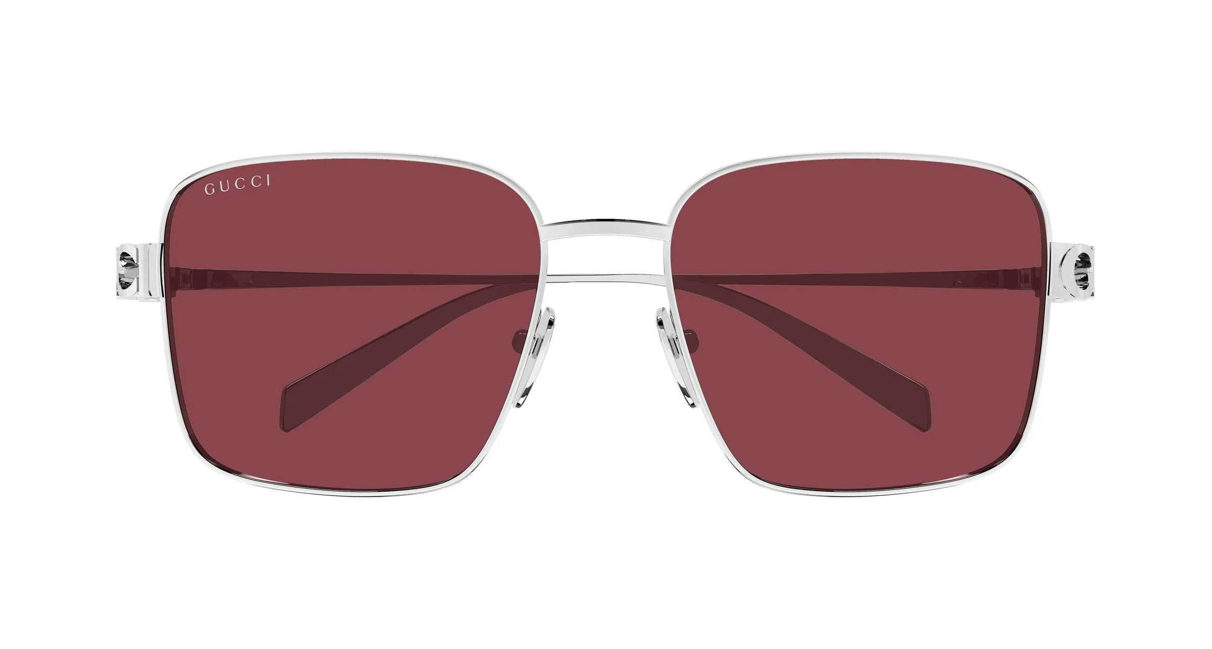 Gucci GG1937S 003 Occhiali da sole Metallo Argento Rosso Squadrata - immagine 2