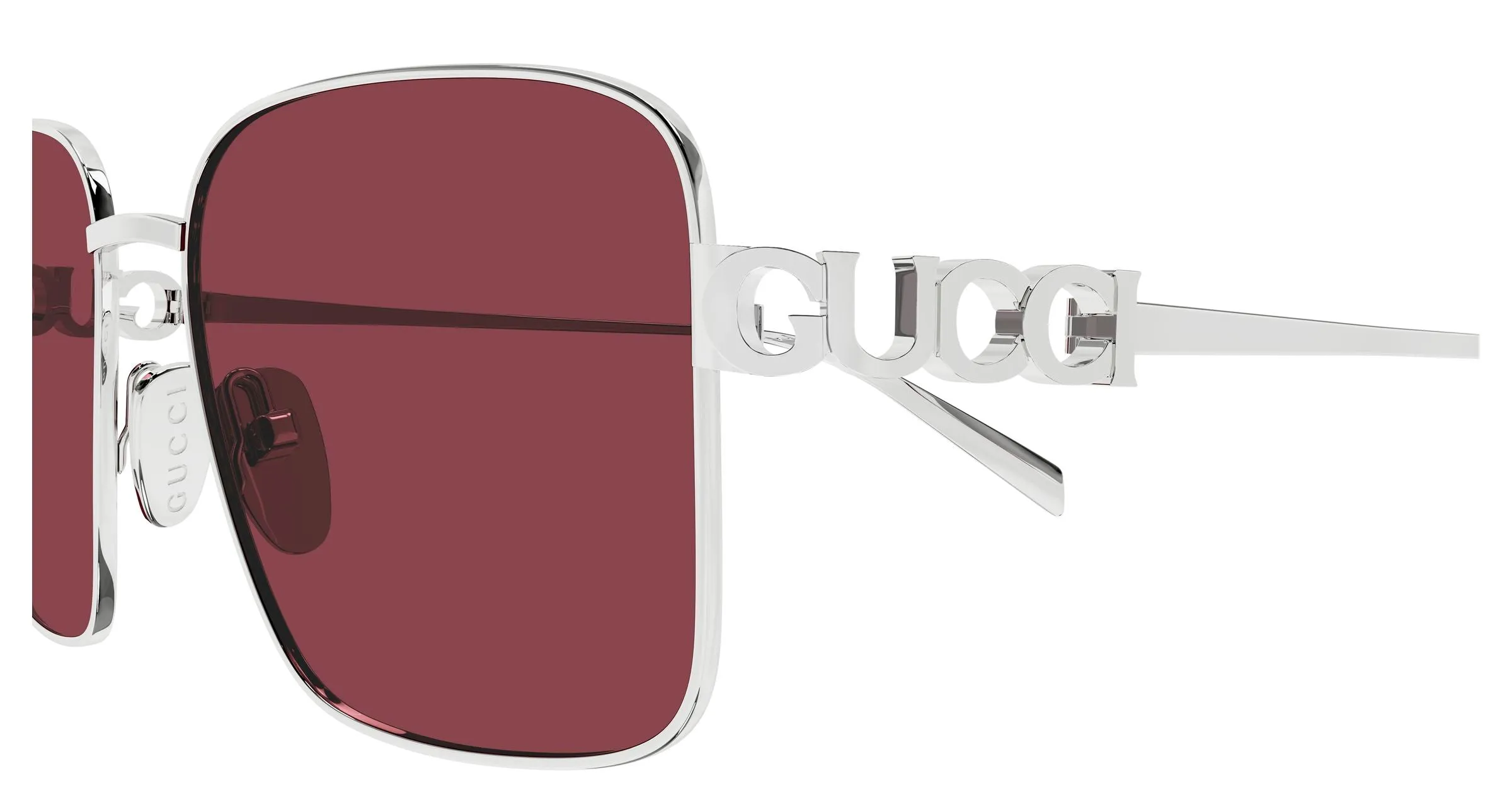 Gucci GG1937S 003 Occhiali da sole Metallo Argento Rosso Squadrata - immagine 3