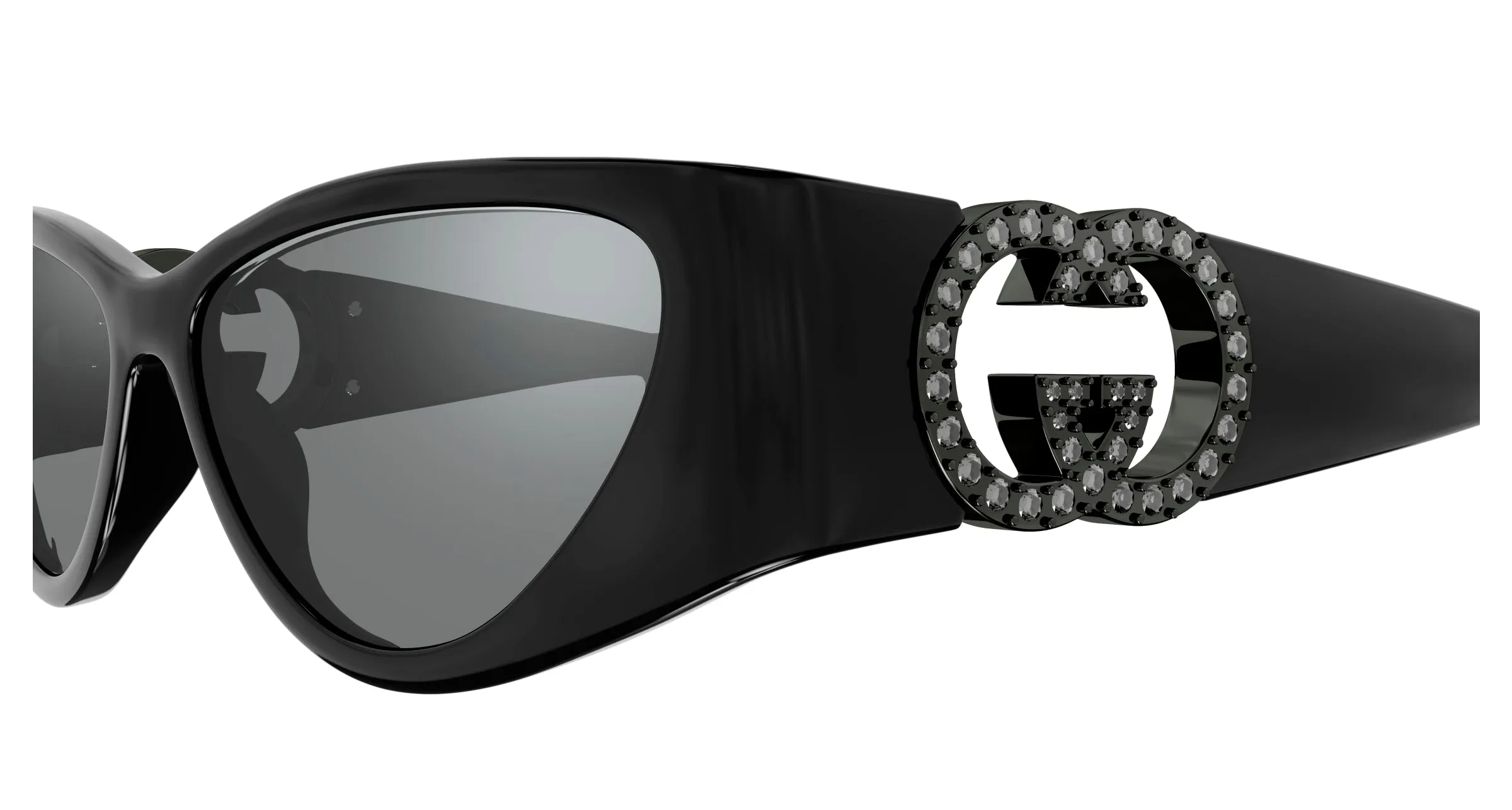 Gucci GG1824S 004 Occhiali da sole Iniettato Nero Grigio Cat Eye - immagine 3