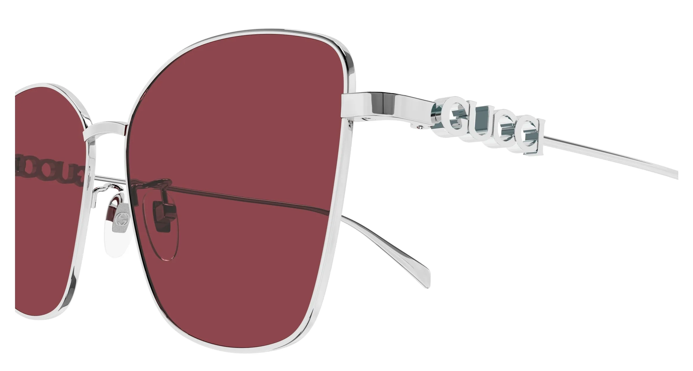 Gucci GG1805SA 004 Occhiali da sole Metallo Argento Rosso Farfalla - immagine 3