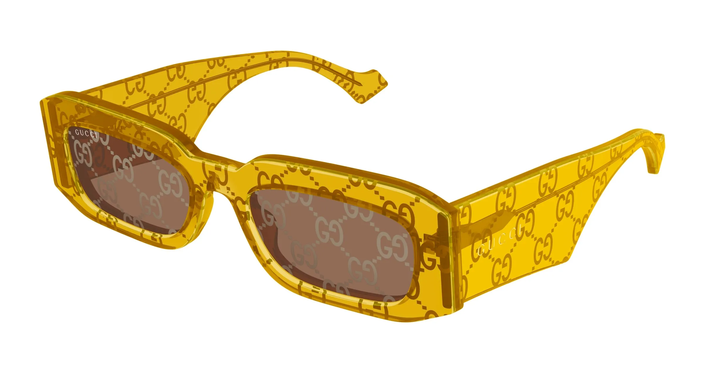 Gucci GG1426S 007 Occhiali da sole Acetato Giallo Marrone Squadrata - immagine 1
