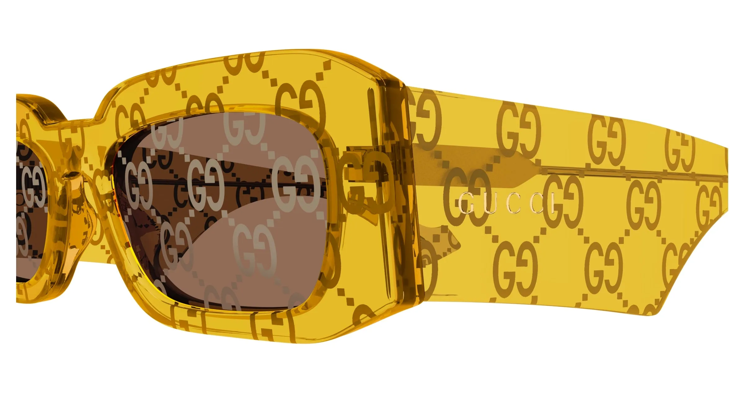 Gucci GG1426S 007 Occhiali da sole Acetato Giallo Marrone Squadrata - immagine 3