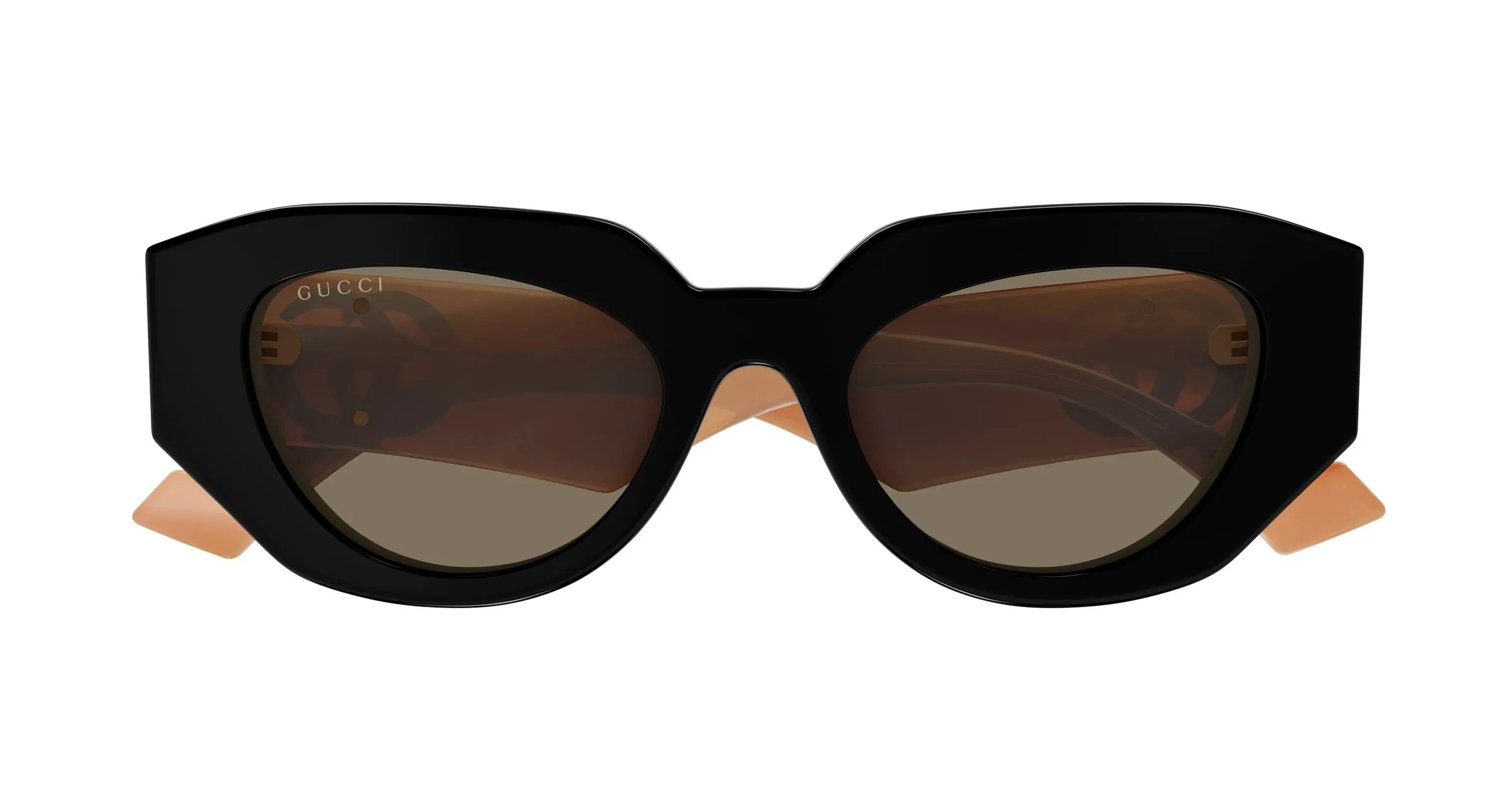 Gucci GG1421S 008 Occhiali da sole Acetato Nero Marrone Geometrica - immagine 2