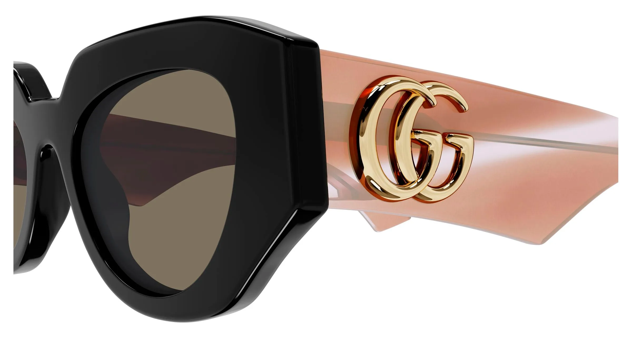 Gucci GG1421S 008 Occhiali da sole Acetato Nero Marrone Geometrica - immagine 3