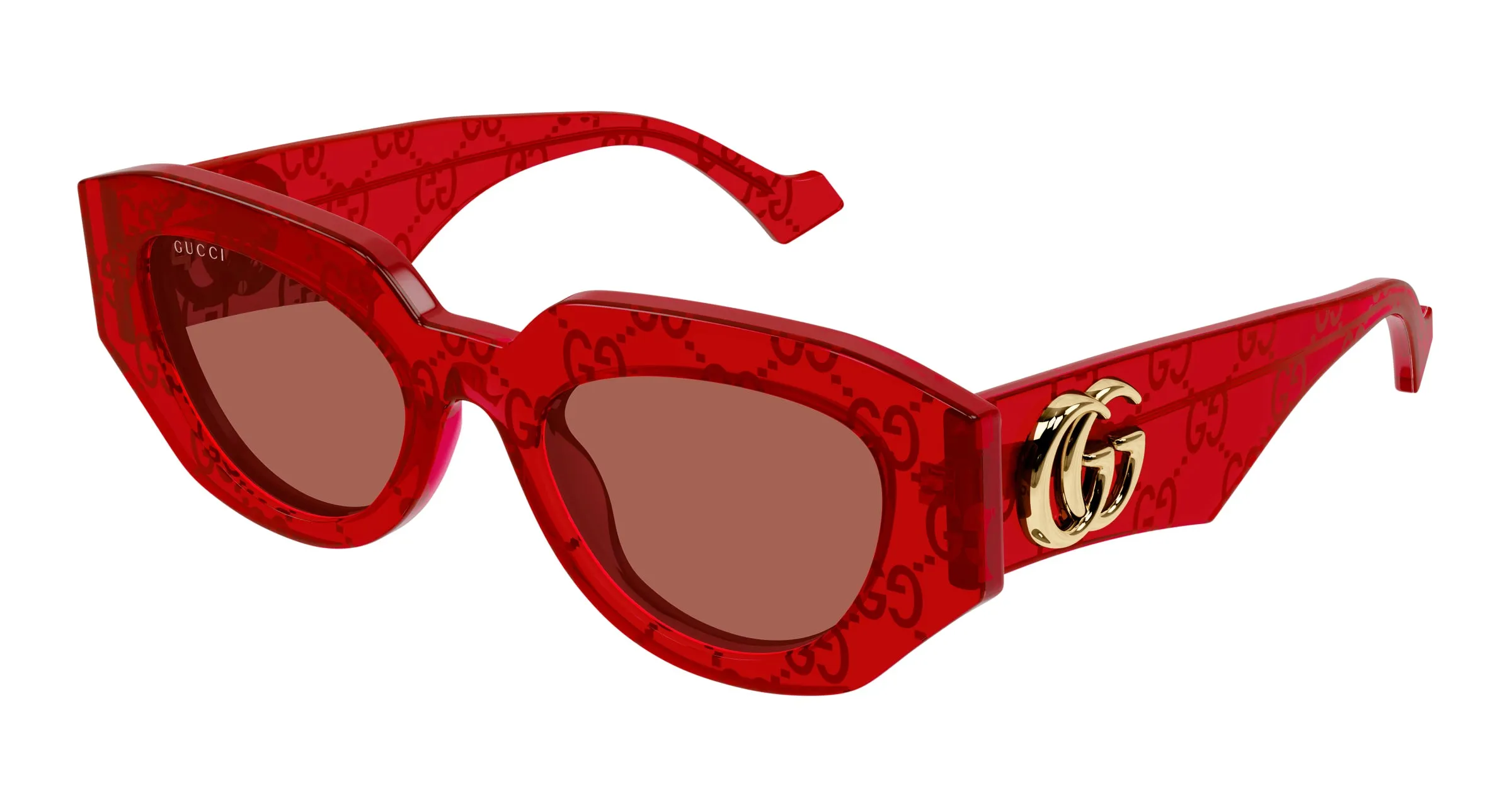 Gucci GG1421S 006 Occhiali da sole Acetato Rosso Marrone Geometrica - immagine 1