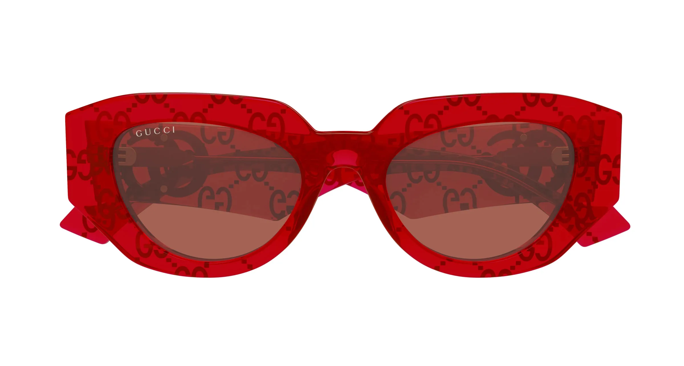 Gucci GG1421S 006 Occhiali da sole Acetato Rosso Marrone Geometrica - immagine 2