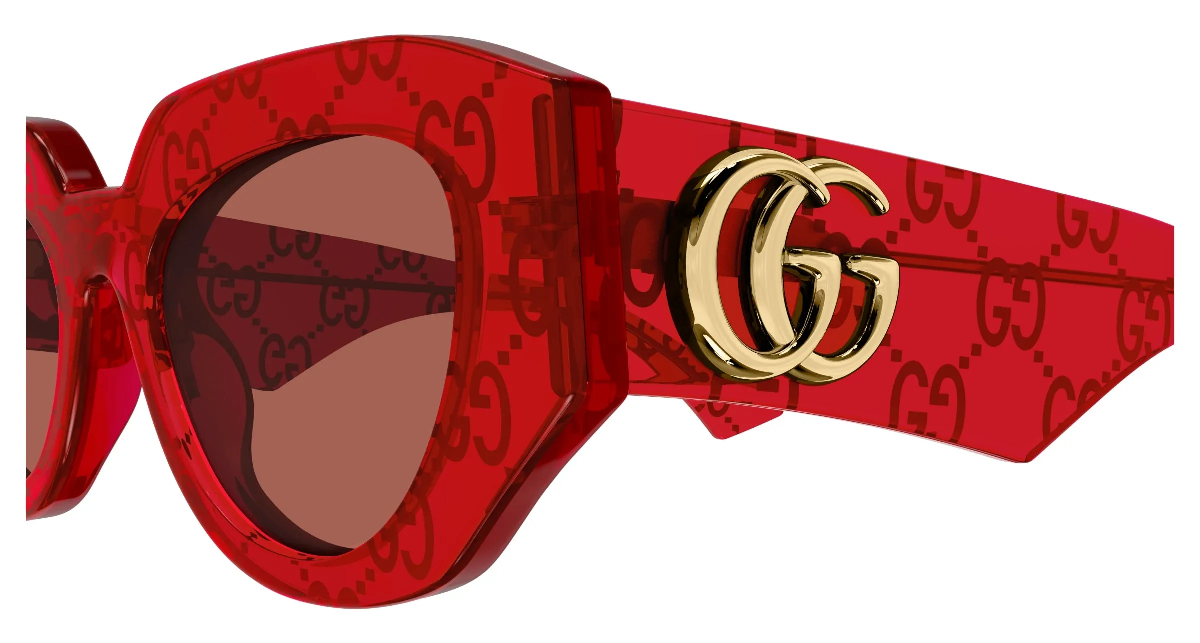 Gucci GG1421S 006 Occhiali da sole Acetato Rosso Marrone Geometrica - immagine 3