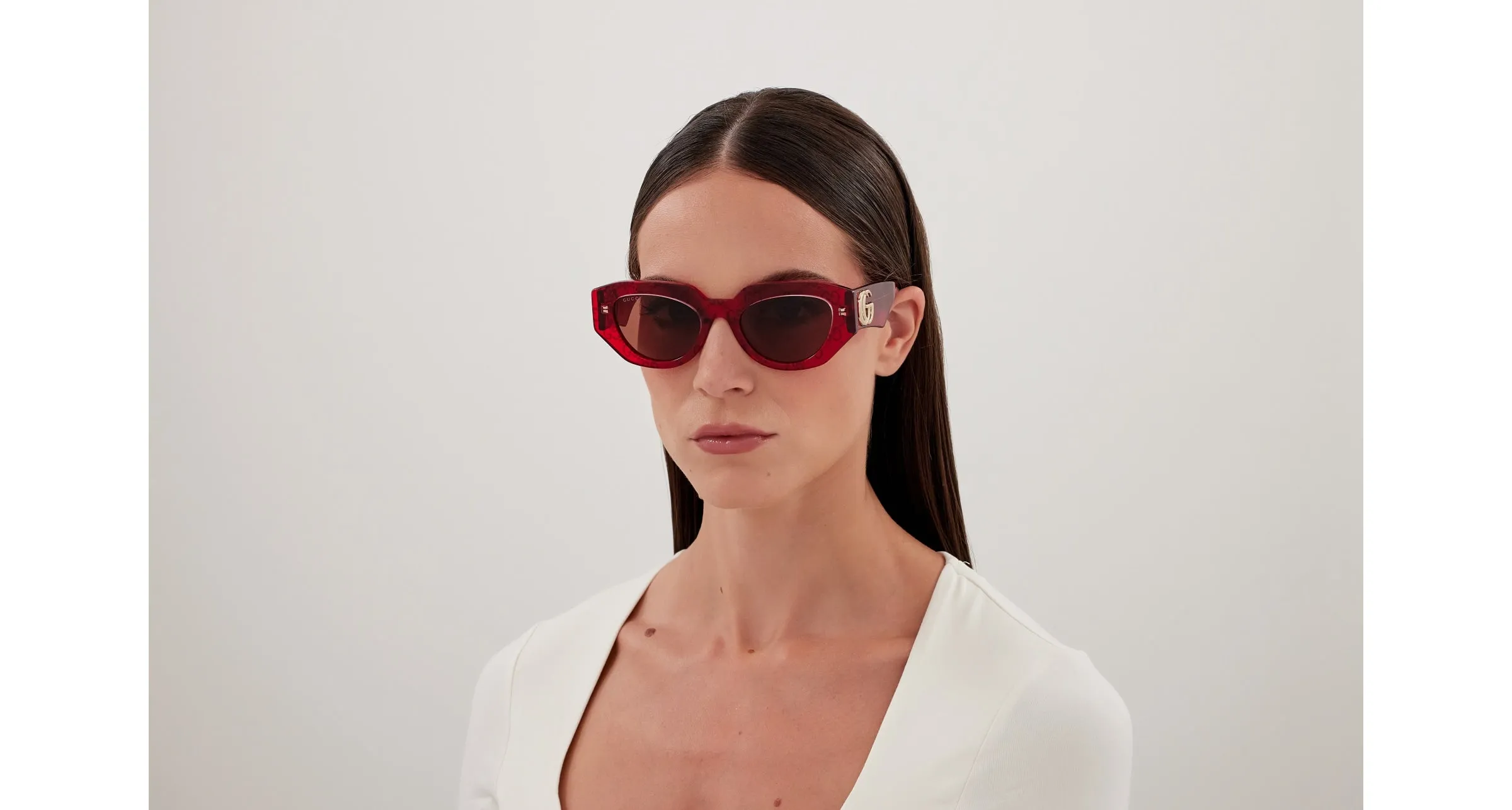 Gucci GG1421S 006 Occhiali da sole Acetato Rosso Marrone Geometrica - immagine 4