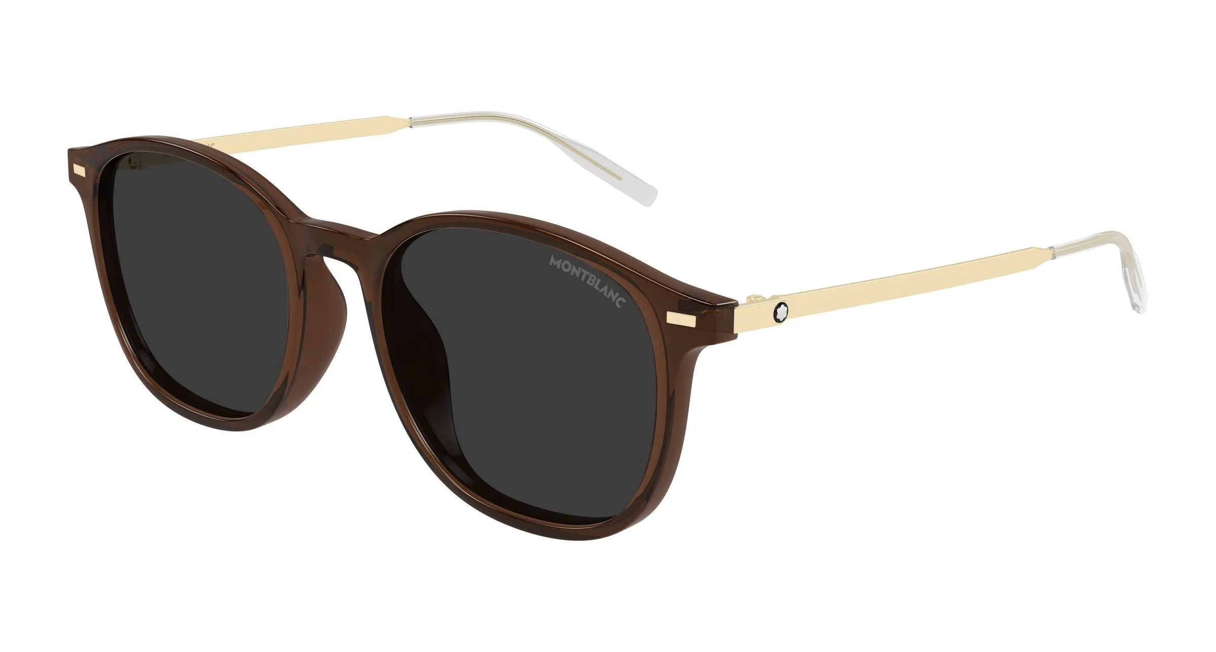 Montblanc MB0454SA 003 Occhiali da sole Iniettato Marrone Grigio Rotonda - immagine 1