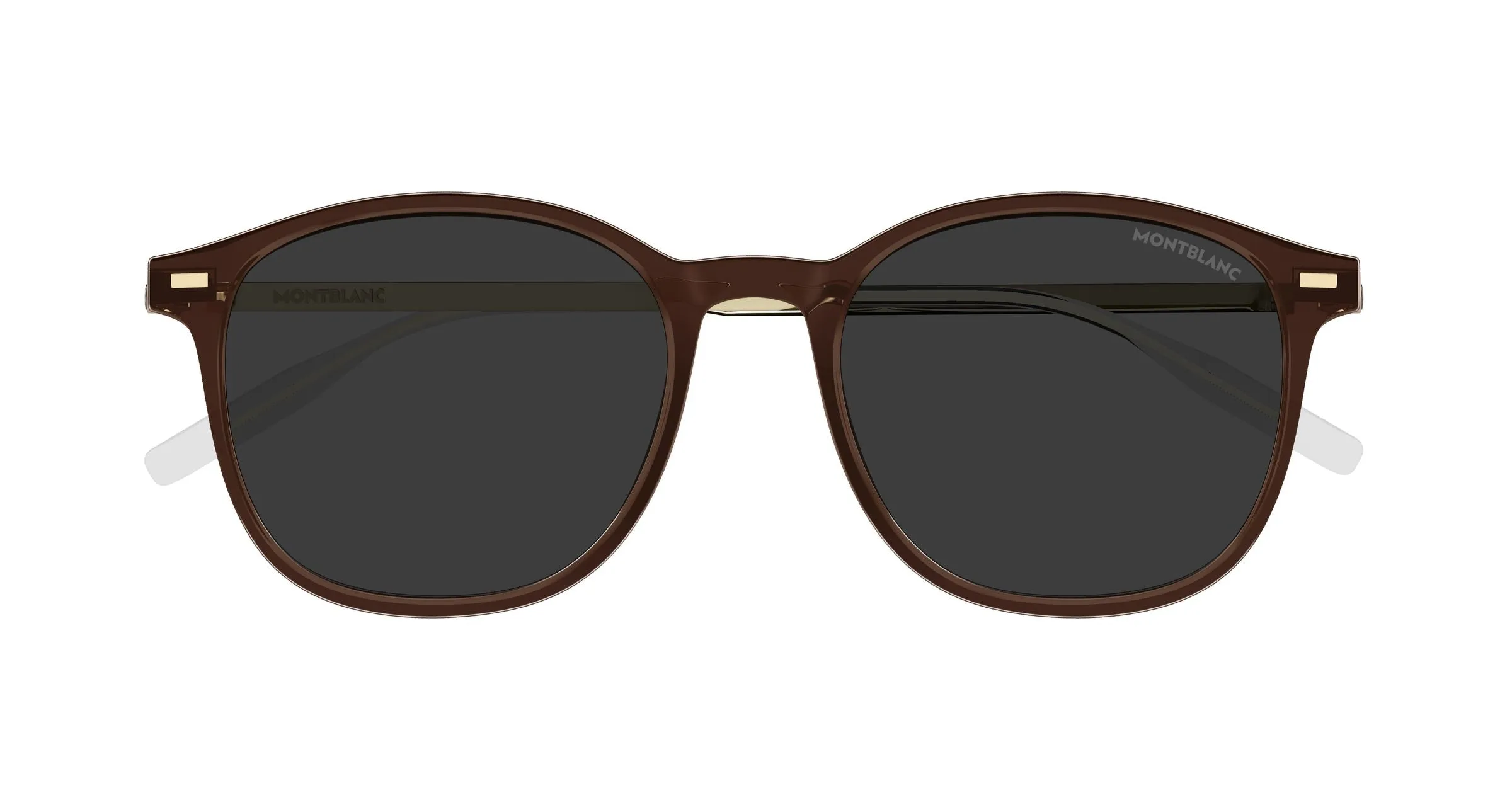 Montblanc MB0454SA 003 Occhiali da sole Iniettato Marrone Grigio Rotonda - immagine 2