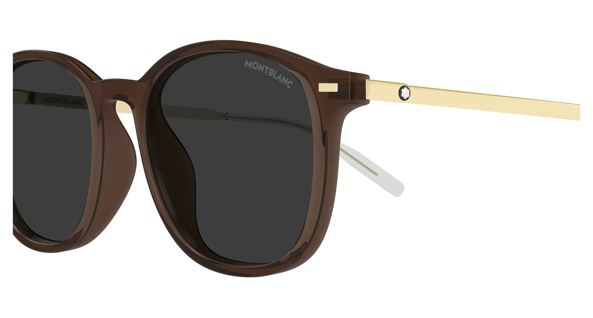 Montblanc MB0454SA 003 Occhiali da sole Iniettato Marrone Grigio Rotonda - immagine 3