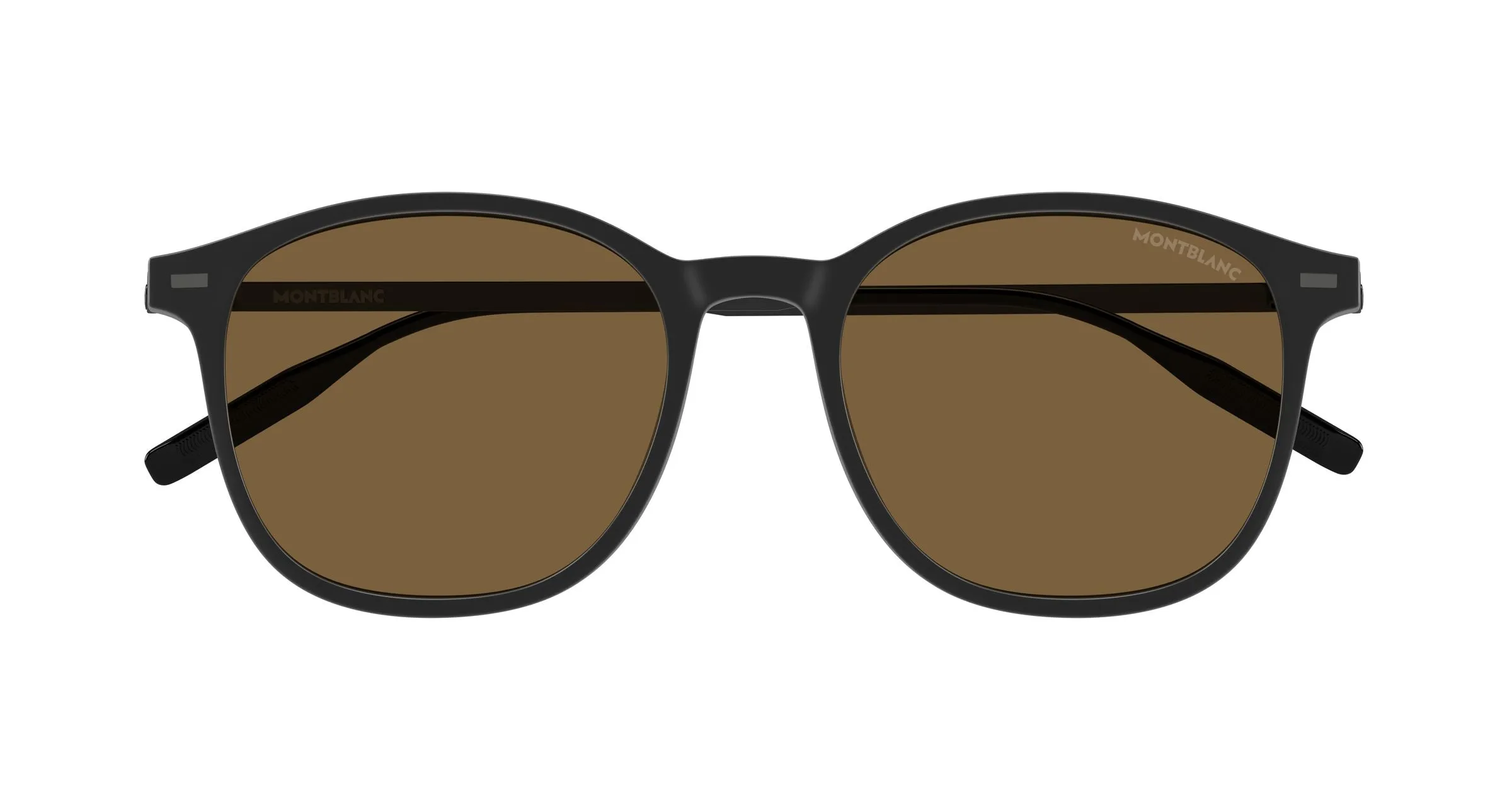 Montblanc MB0454SA 002 Occhiali da sole Iniettato Nero Marrone Rotonda - immagine 2