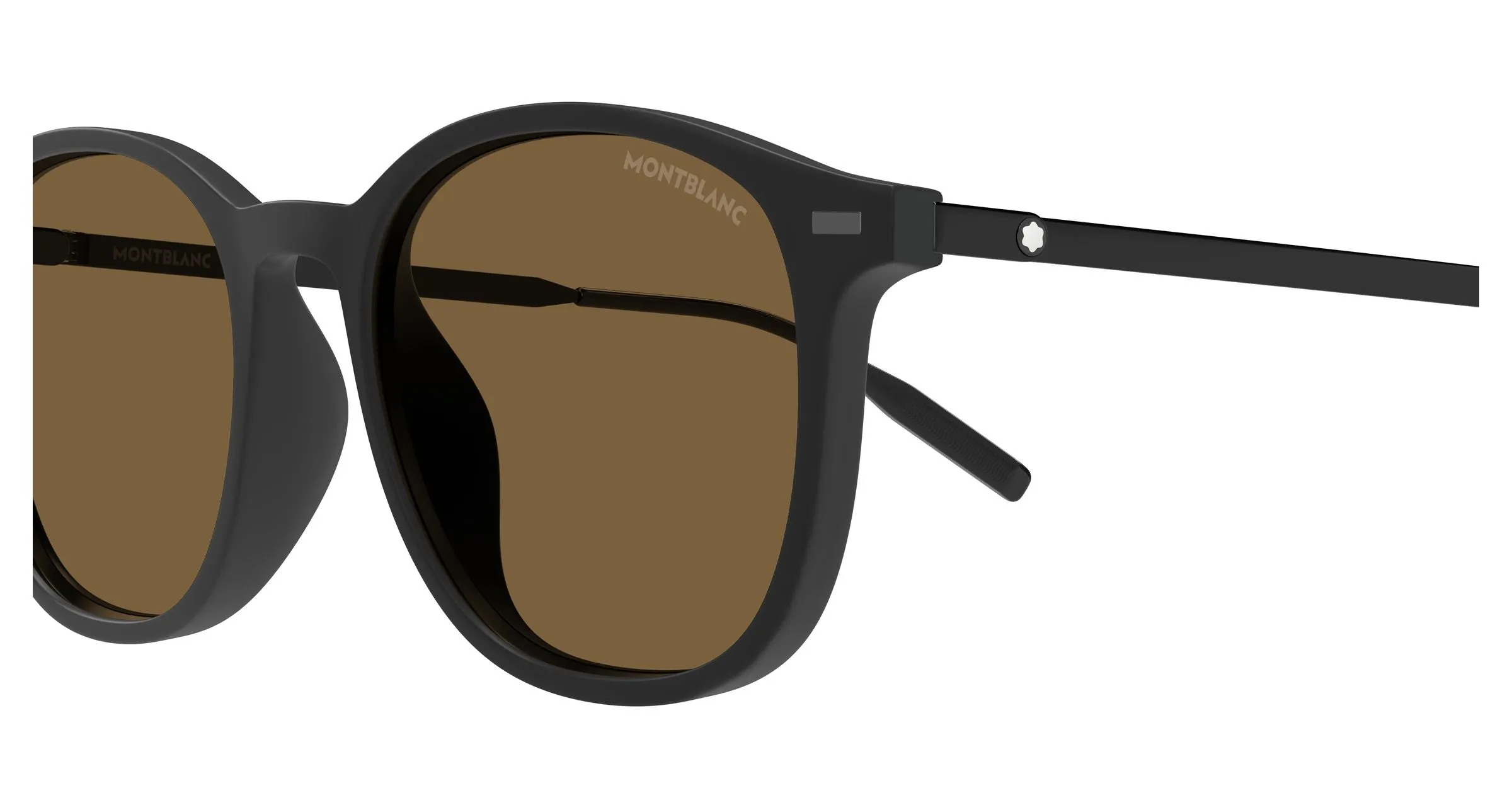 Montblanc MB0454SA 002 Occhiali da sole Iniettato Nero Marrone Rotonda - immagine 3