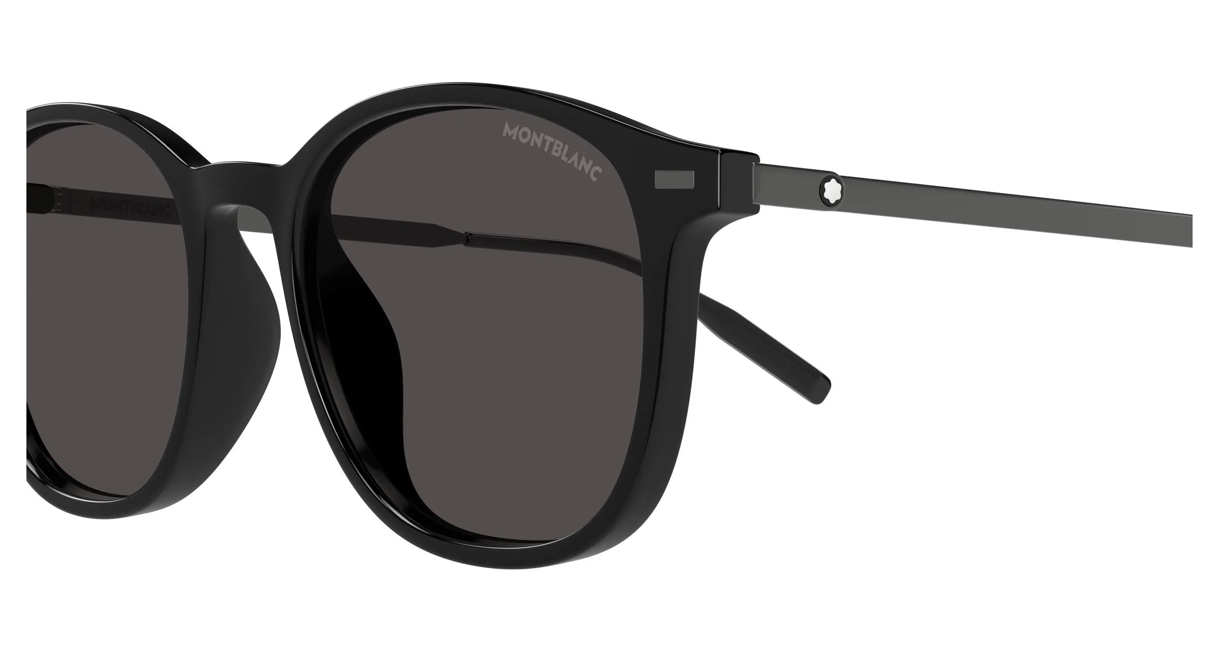 Montblanc MB0454SA 001 Occhiali da sole Iniettato Nero Grigio Rotonda - immagine 3
