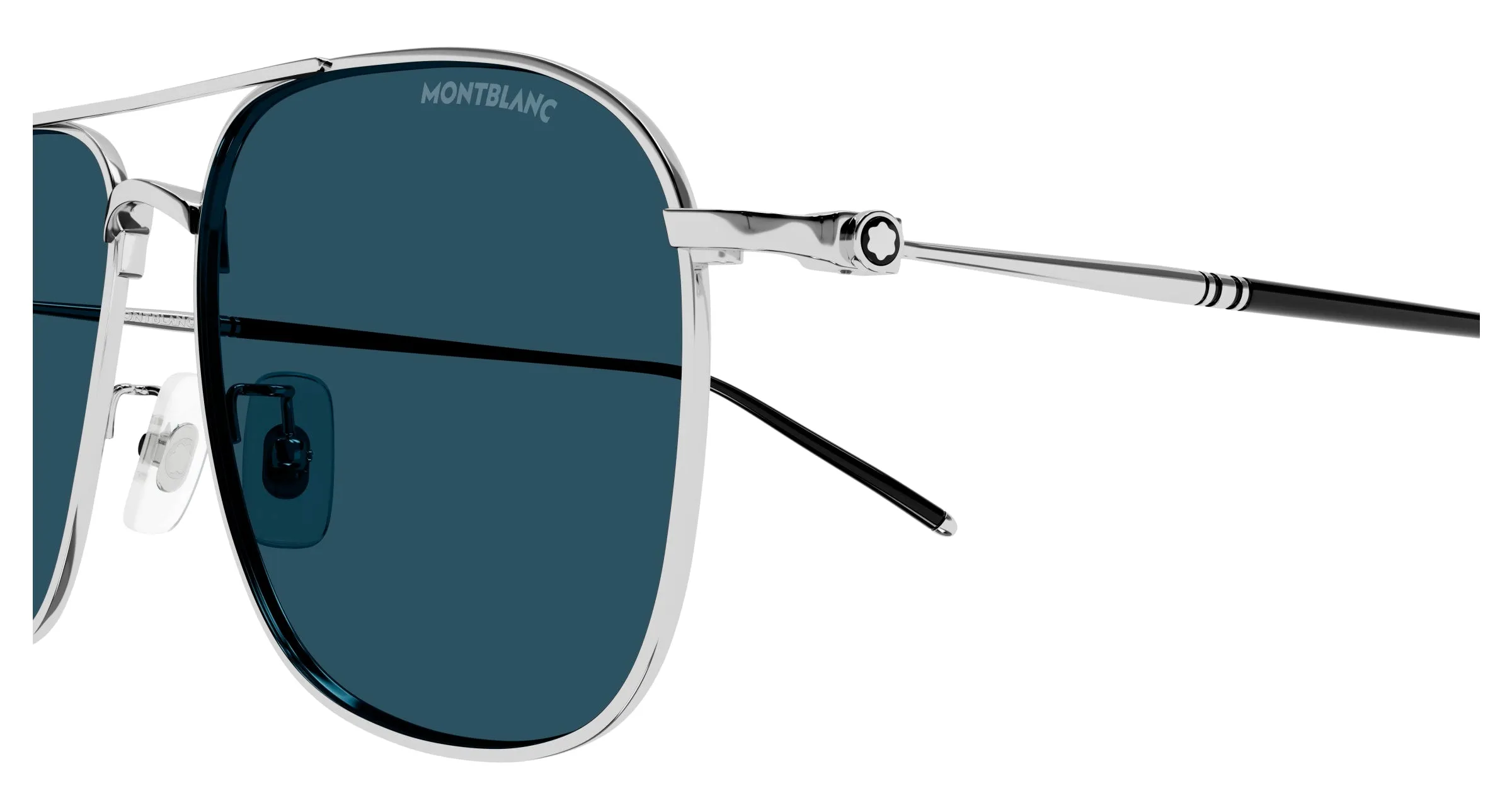 Montblanc MB0417SA 004 Occhiali da sole Titanio Argento Blu Pilot - immagine 3