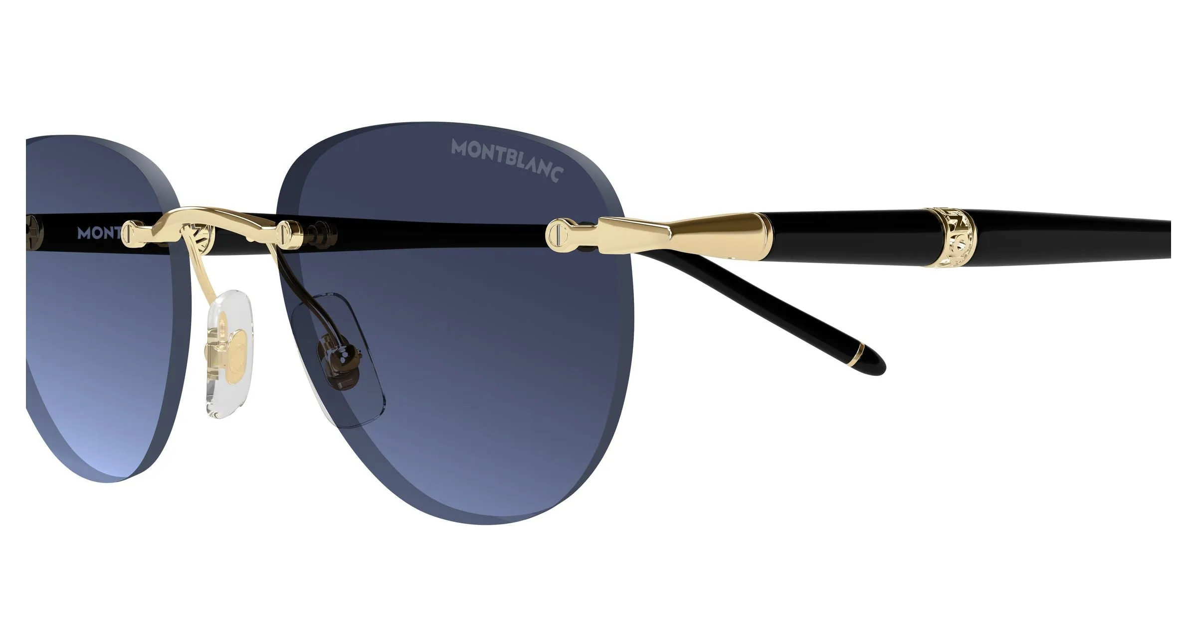 Montblanc MB0412S 006 Occhiali da sole Metallo Oro Blu Rotonda - immagine 3