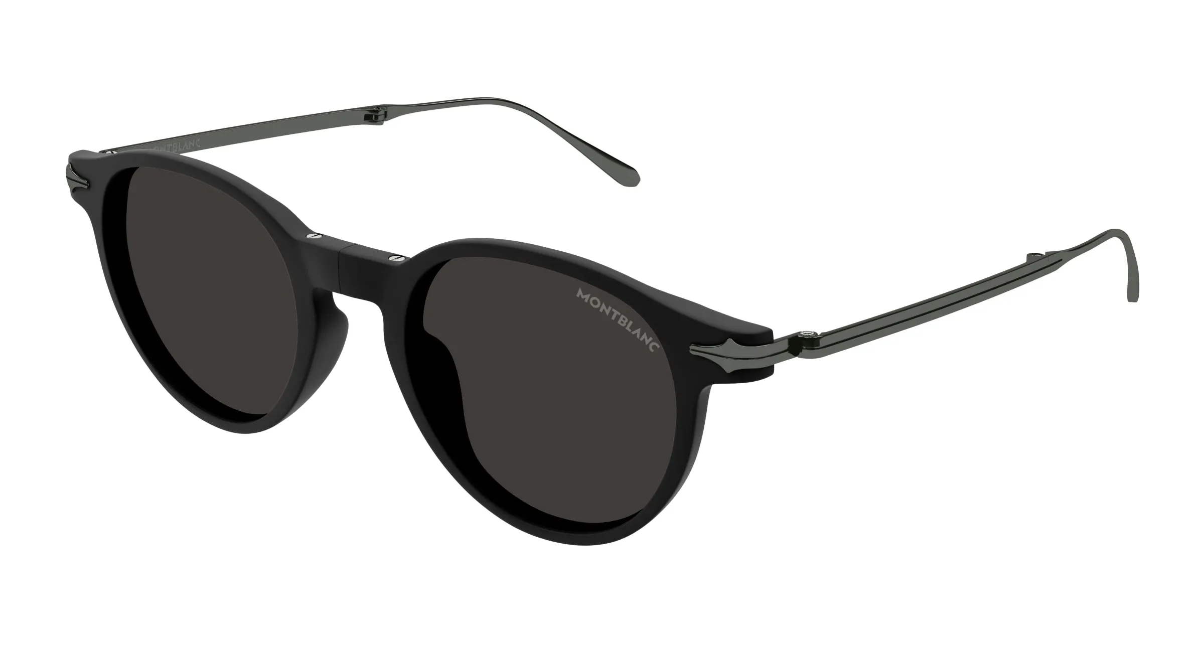 Montblanc MB0407S 002 Occhiali da sole Iniettato Nero Grigio Rotonda - immagine 1