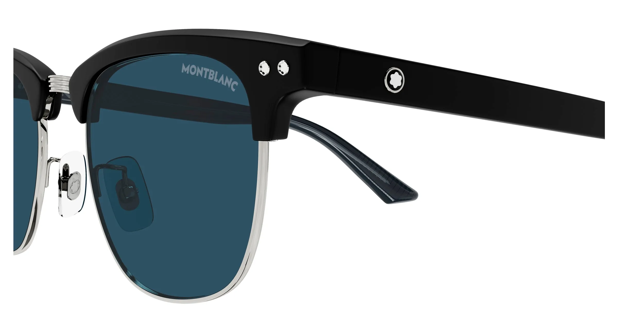 Montblanc MB0382S 002 Occhiali da sole Acetato Nero Blu Squadrata - immagine 3