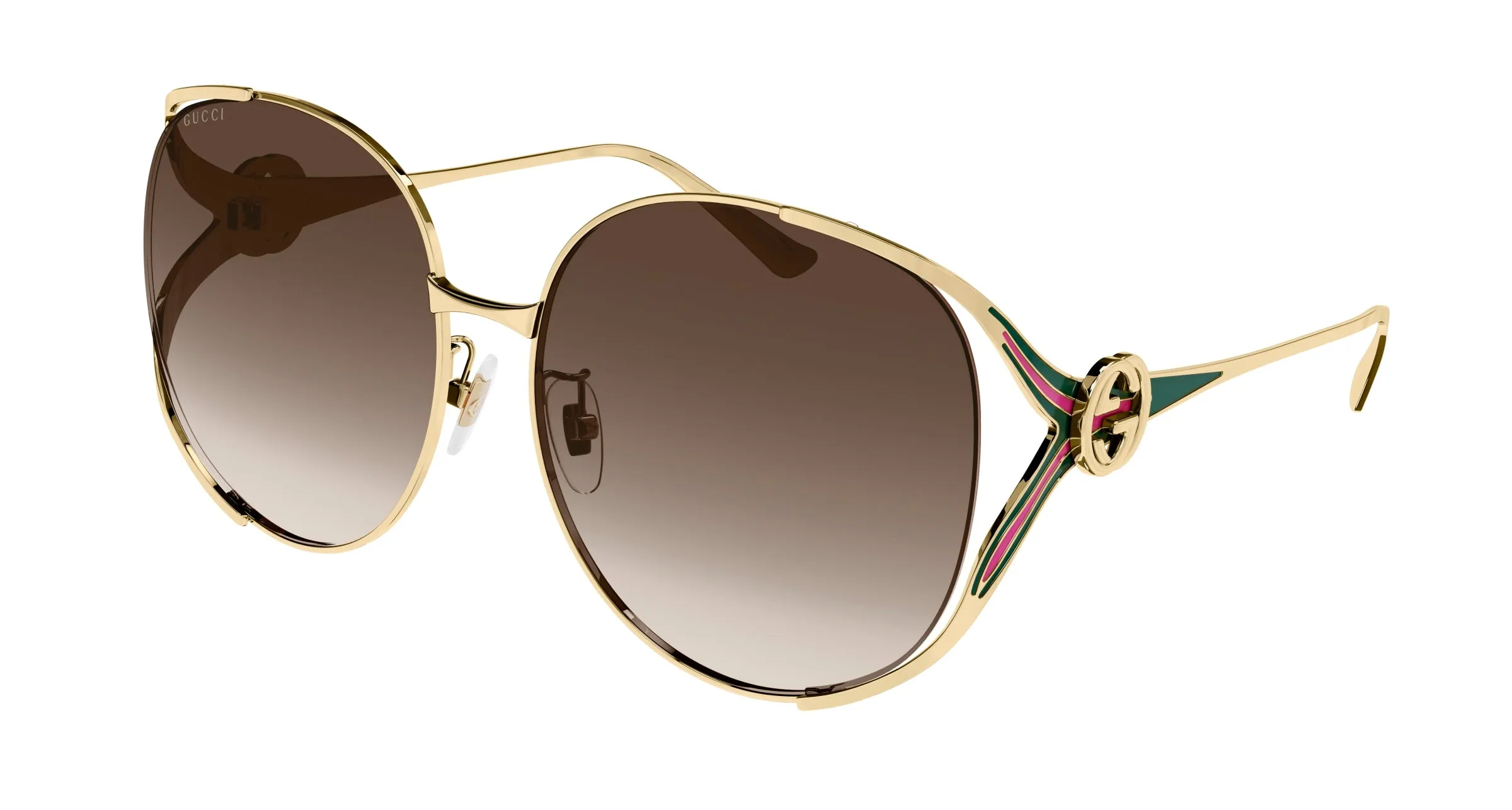 Gucci GG0225S 007 Occhiali da sole Metallo Oro Marrone Oversize Normale Sfumato - immagine 1