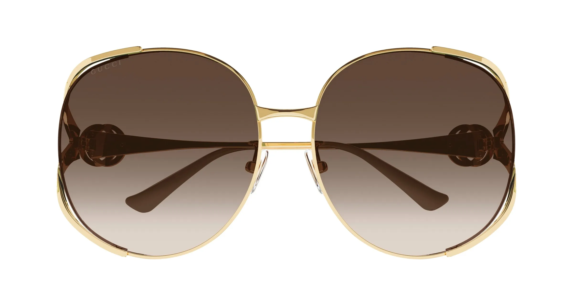 Gucci GG0225S 007 Occhiali da sole Metallo Oro Marrone Oversize Normale Sfumato - immagine 3