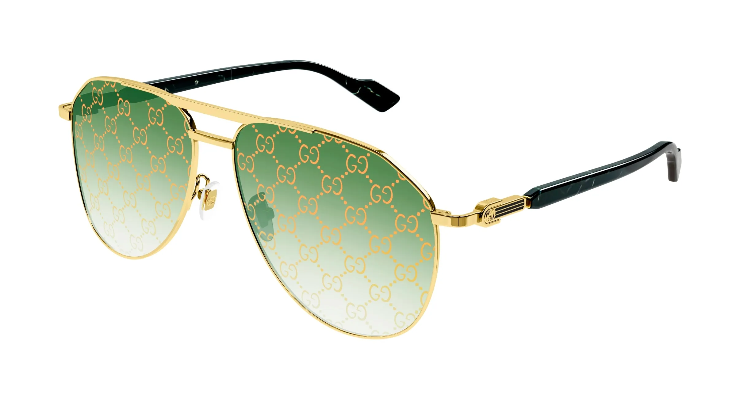 Gucci GG1220S 004 Occhiali da sole Metallo Oro Verde Pilot Decorazione Specchiato - immagine 1