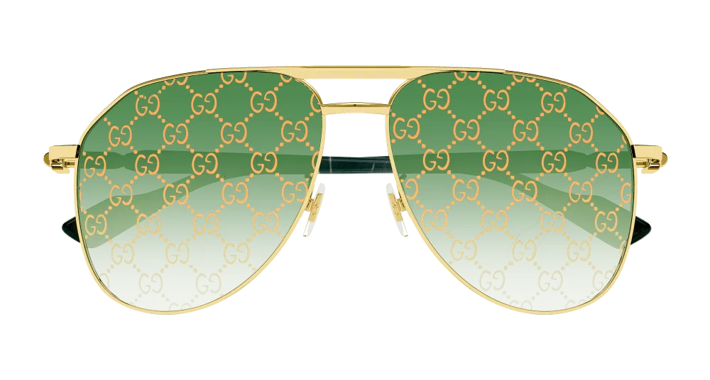 Gucci GG1220S 004 Occhiali da sole Metallo Oro Verde Pilot Decorazione Specchiato - immagine 2