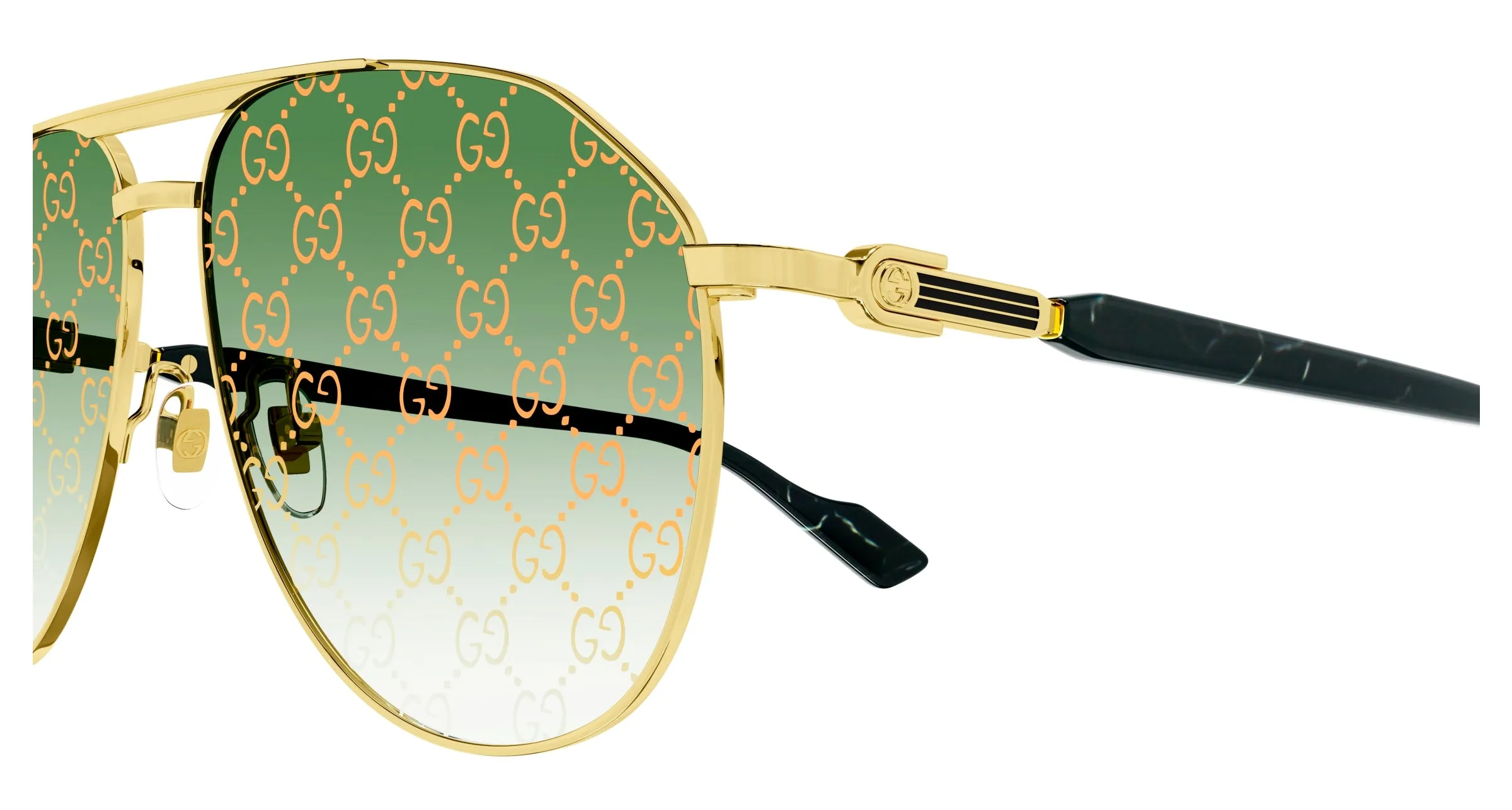 Gucci GG1220S 004 Occhiali da sole Metallo Oro Verde Pilot Decorazione Specchiato - immagine 4