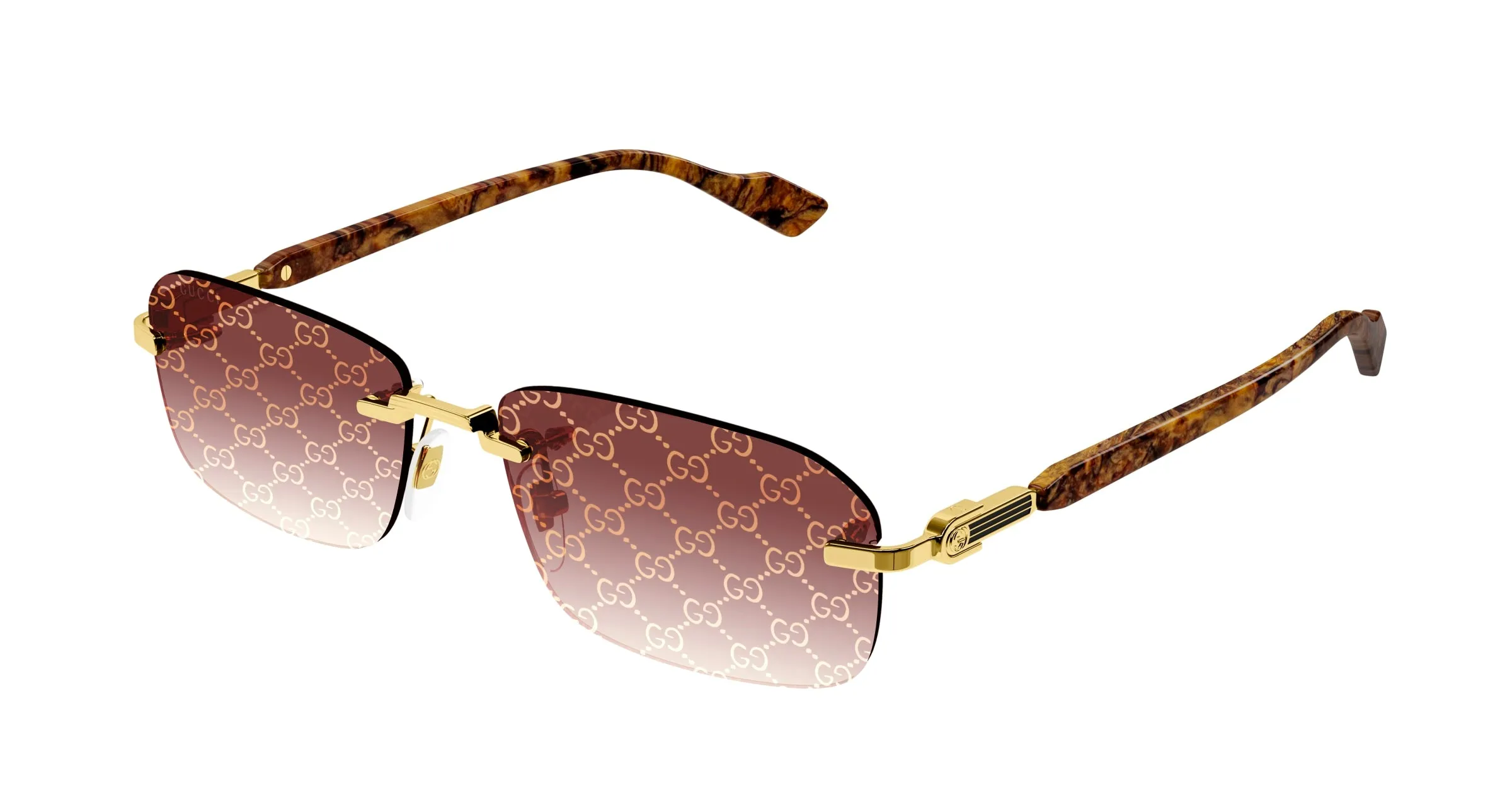 Gucci GG1221S 004 Occhiali da sole Metallo Oro Rosso Squadrata Decorazione Sfumato - immagine 1