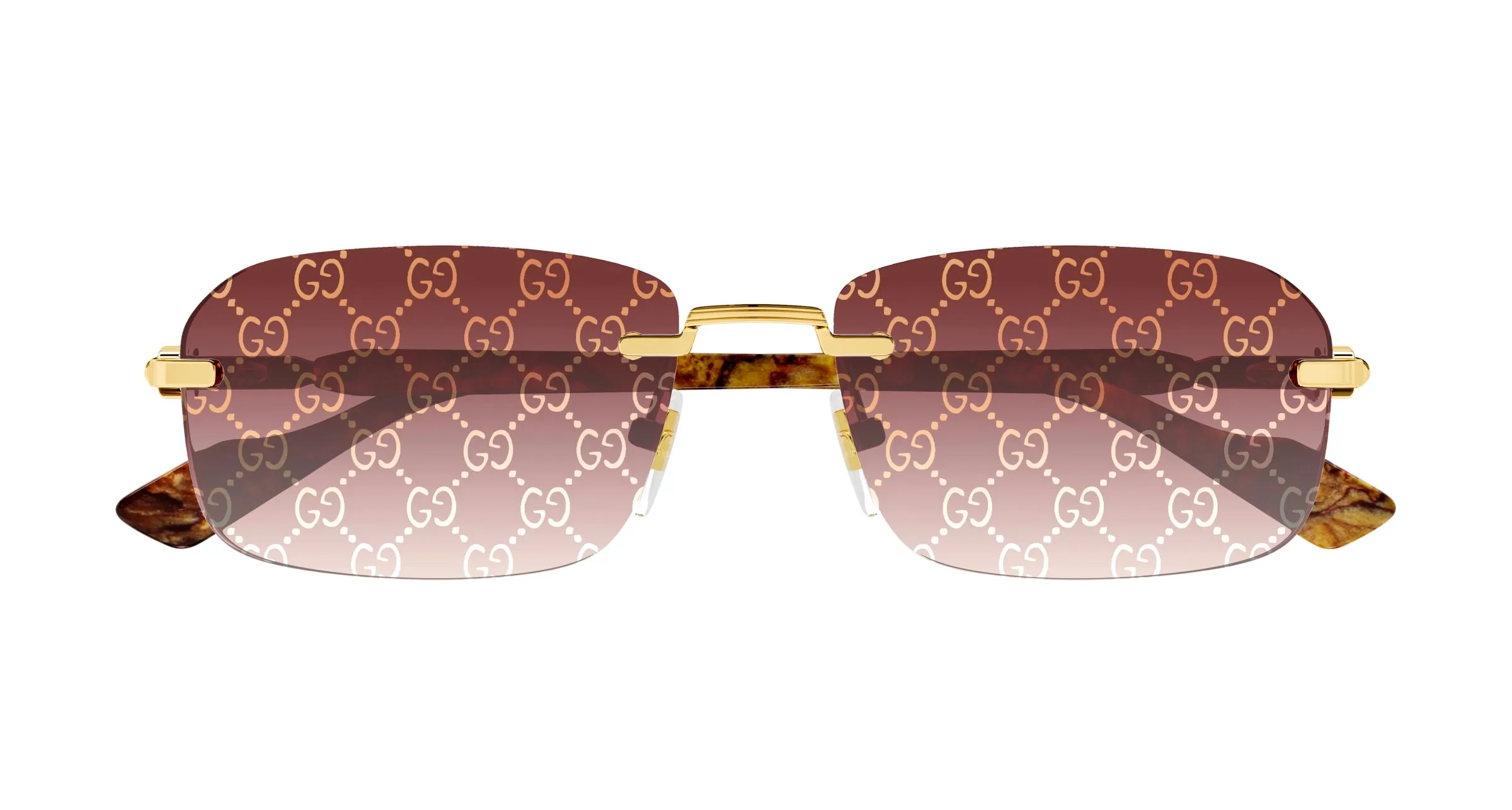 Gucci GG1221S 004 Occhiali da sole Metallo Oro Rosso Squadrata Decorazione Sfumato - immagine 3