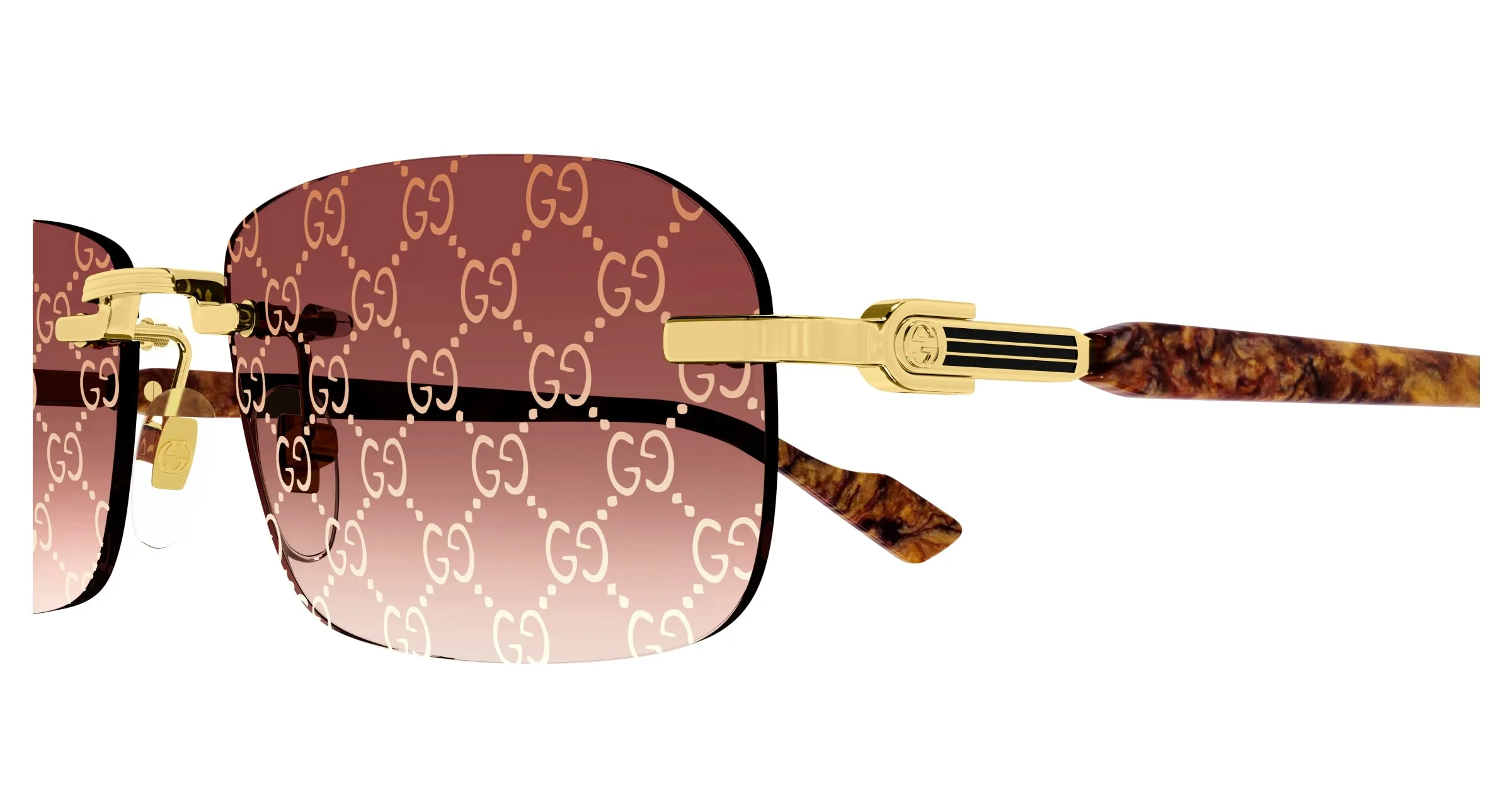 Gucci GG1221S 004 Occhiali da sole Metallo Oro Rosso Squadrata Decorazione Sfumato - immagine 4