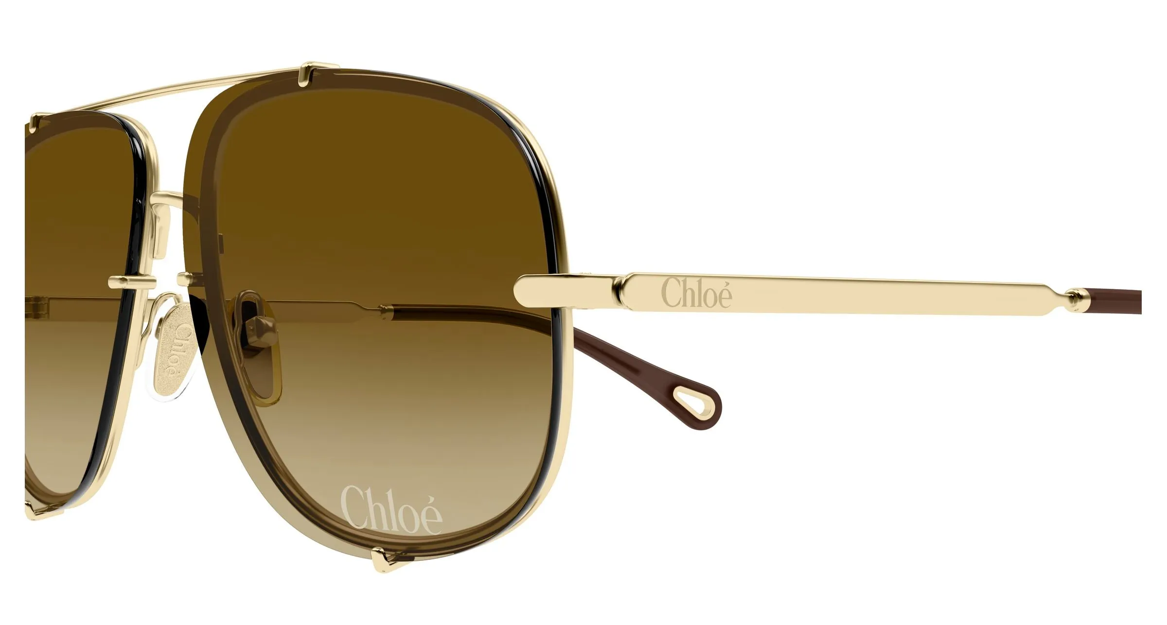 Chloé CH0348S 003 Occhiali da sole Metallo Oro Marrone Pilot - immagine 3