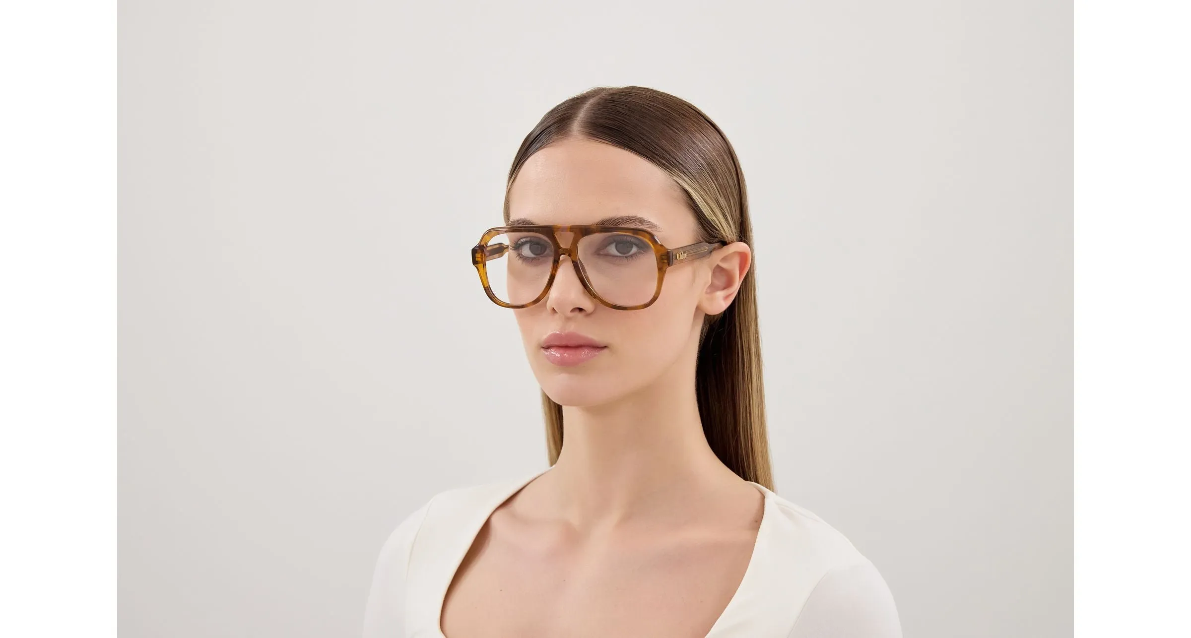 Chloé CH0339O 004 Montature da vista Acetato Havana Trasparente Pilot - immagine 4