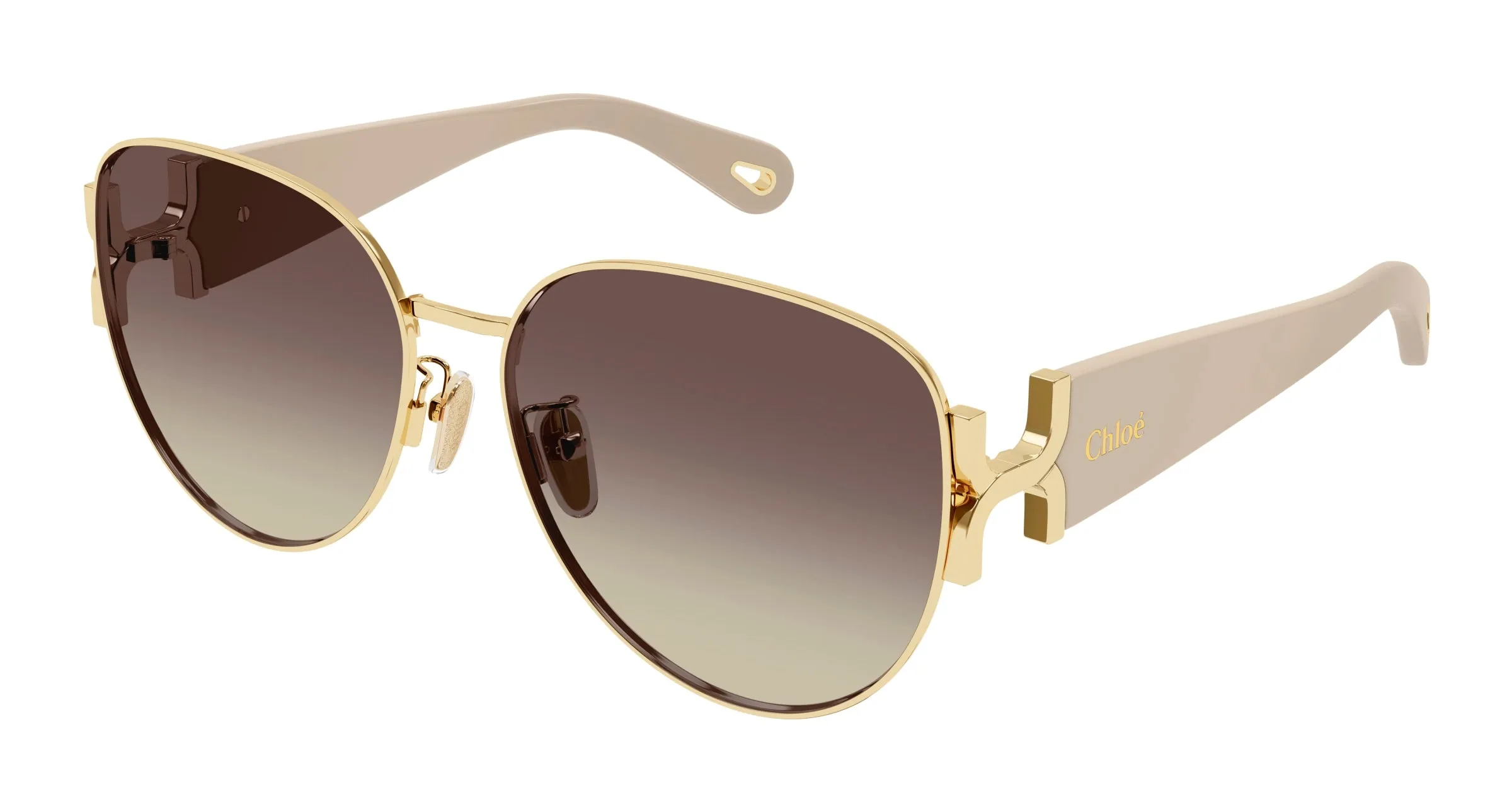 Chloé CH0261SK 003 Occhiali da sole Metallo Oro Marrone Rotonda - immagine 1