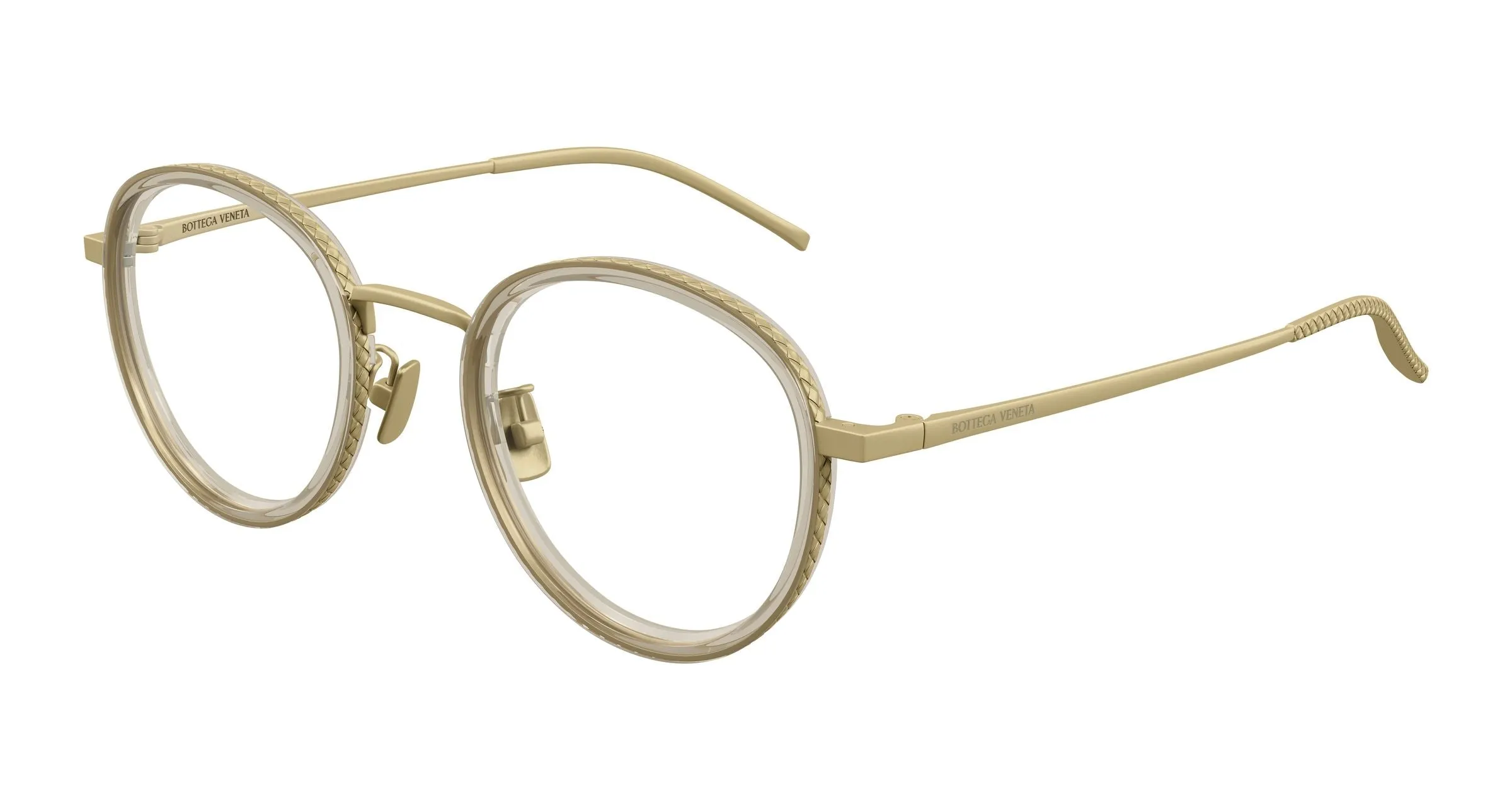 Bottega Veneta BV1428OA 003 Montature da vista Titanio Bronzo Trasparente Rotonda - immagine 1