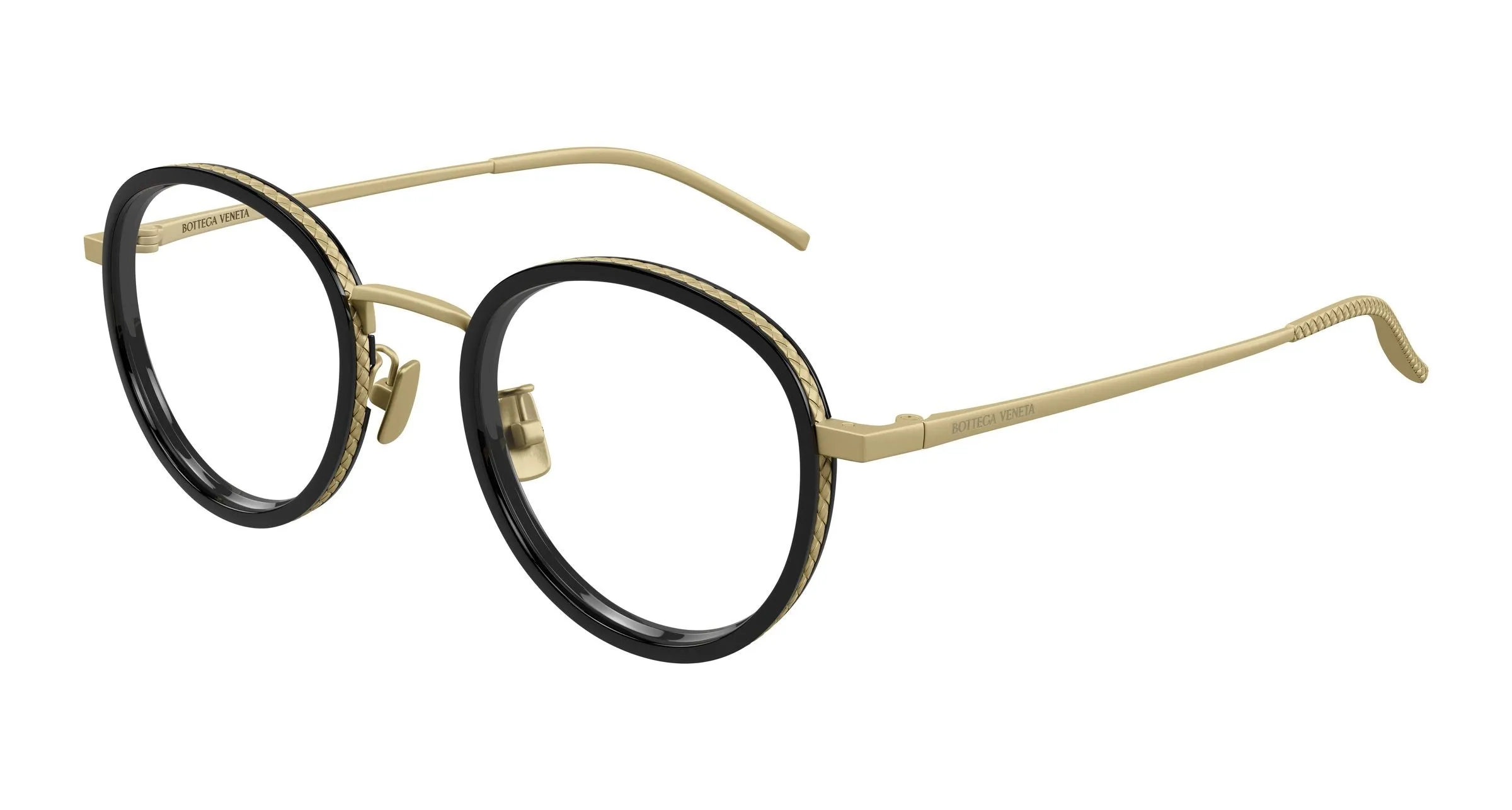 Bottega Veneta BV1428OA 001 Montature da vista Titanio Bronzo Trasparente Rotonda - immagine 1