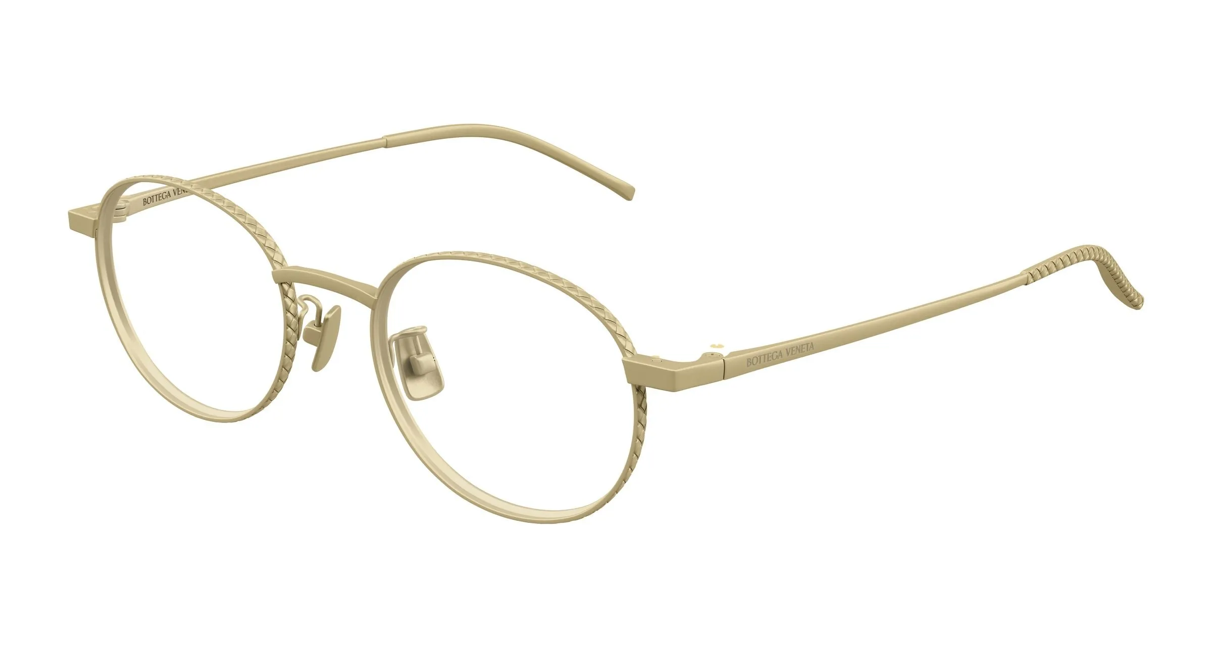 Bottega Veneta BV1426OA 001 Montature da vista Titanio Bronzo Trasparente Rotonda - immagine 1
