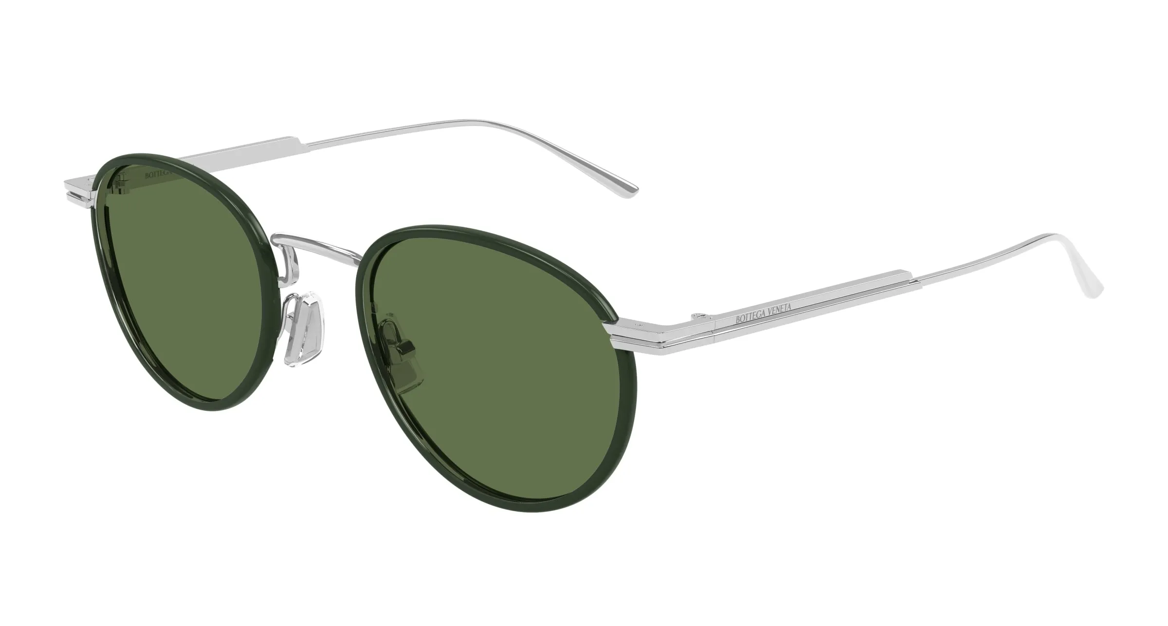 Bottega Veneta BV1389S 003 Occhiali da sole Metallo Argento Verde Rotonda - immagine 1