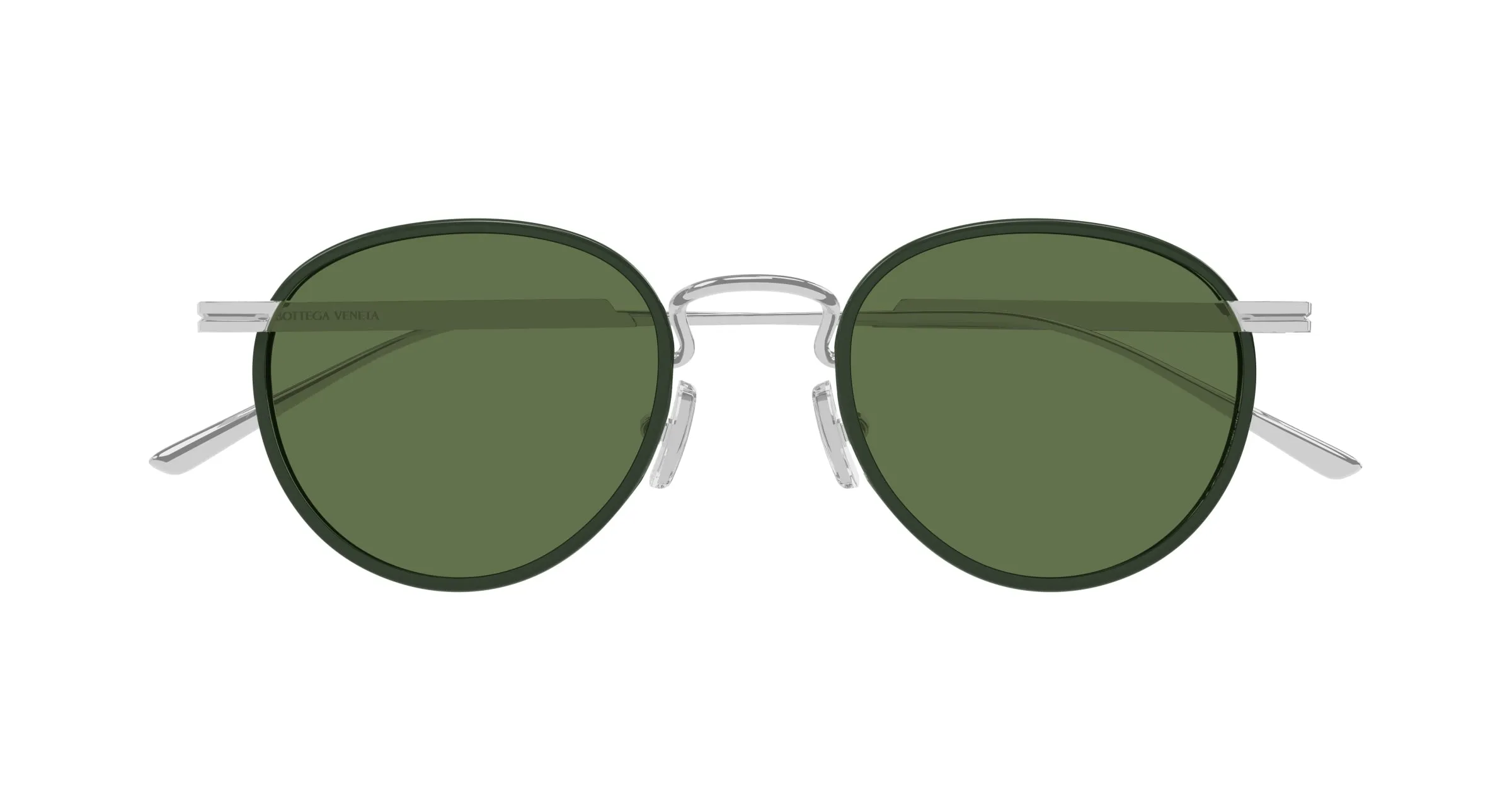 Bottega Veneta BV1389S 003 Occhiali da sole Metallo Argento Verde Rotonda - immagine 2