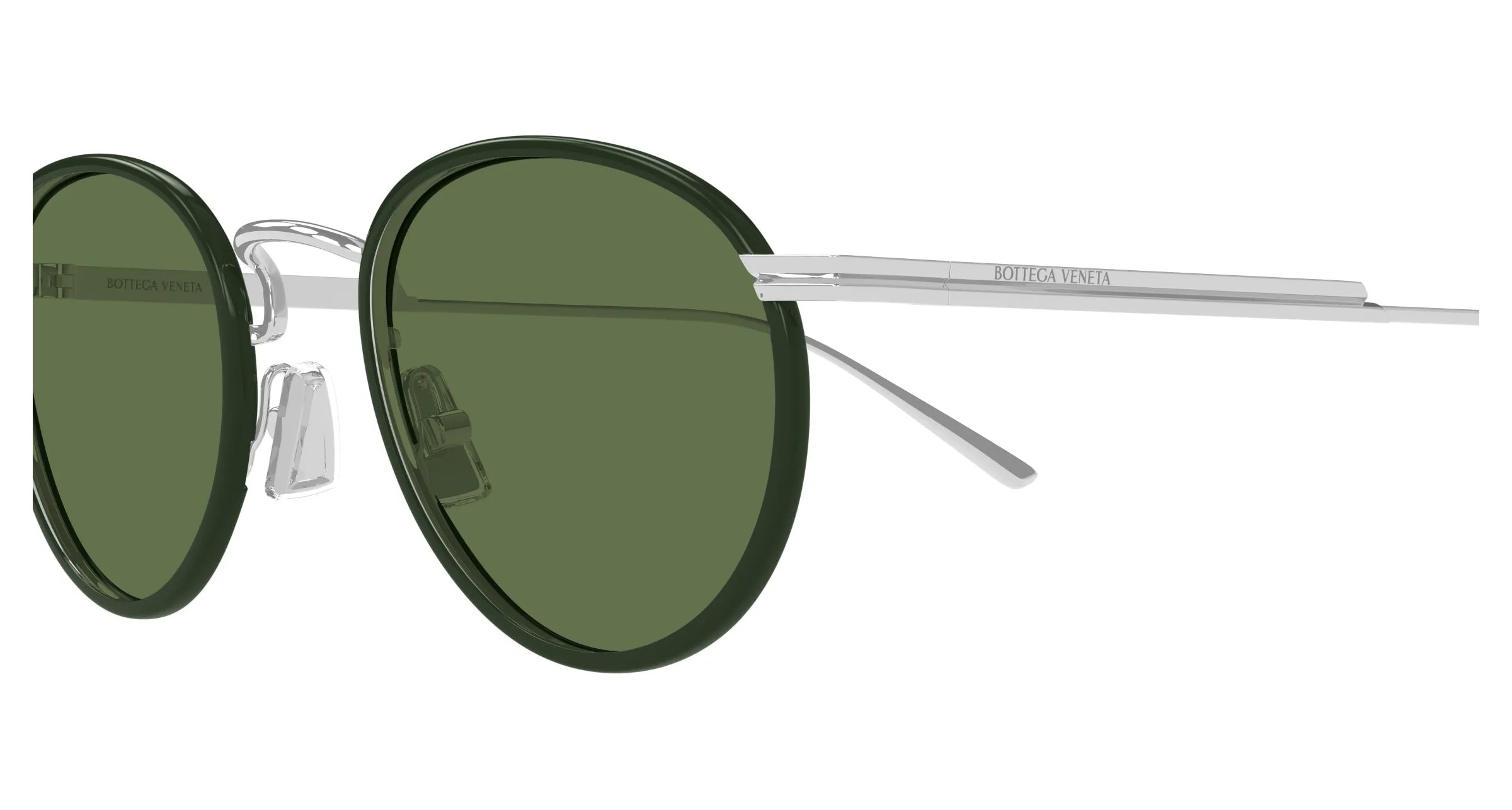 Bottega Veneta BV1389S 003 Occhiali da sole Metallo Argento Verde Rotonda - immagine 3