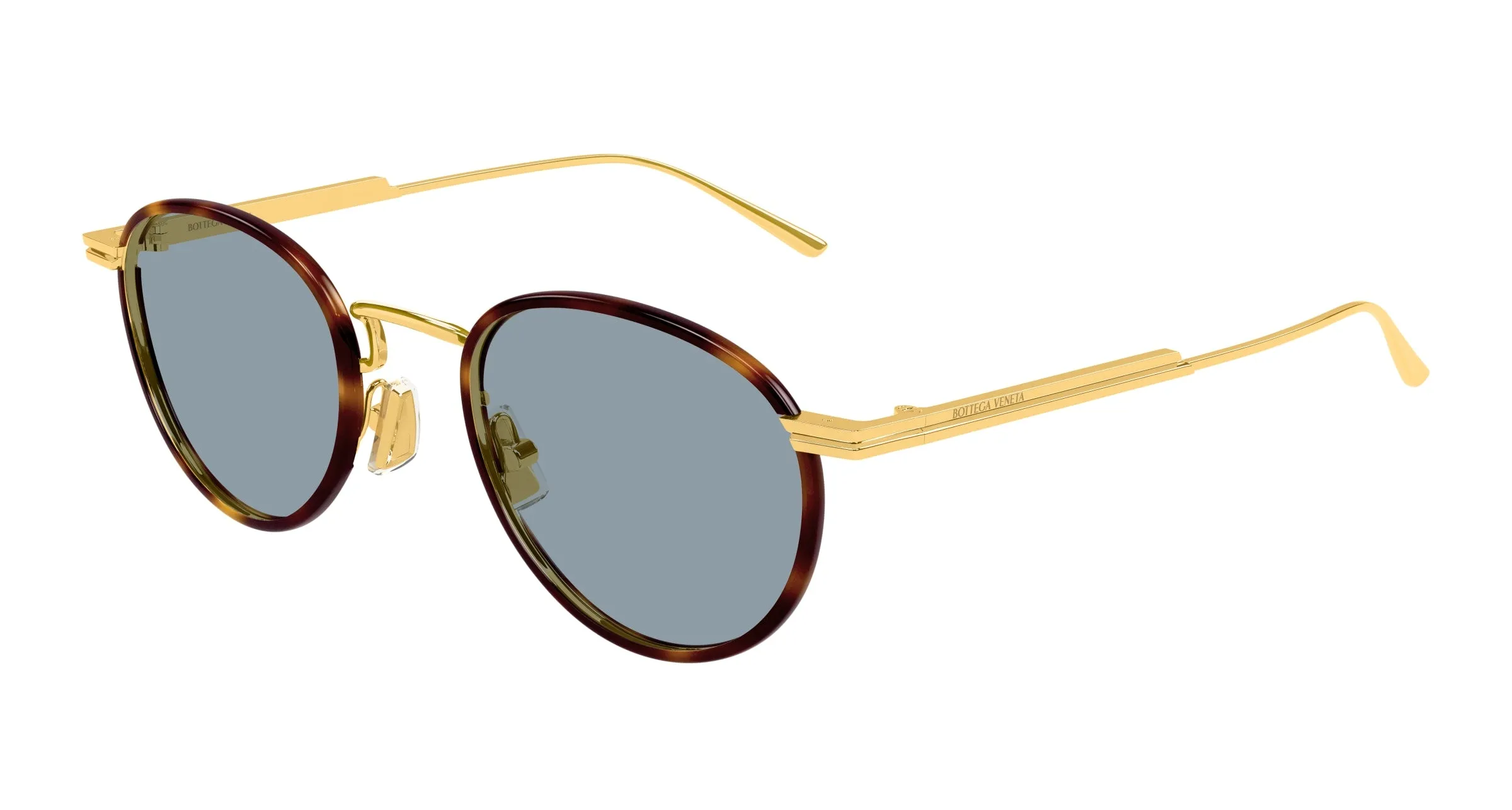 Bottega Veneta BV1389S 002 Occhiali da sole Metallo Oro Blu Rotonda - immagine 1